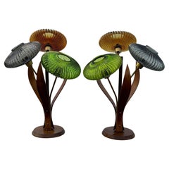 1950s Original Colorful Glass & Bentwood Tulip Style Table Lamp -a Pair