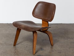 1950s Original Eames for Herman Miller LCW Lounge Chair in Custom Brown Leather