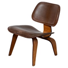 1950s Original Eames for Herman Miller LCW Lounge Chair in Custom Brown Leather