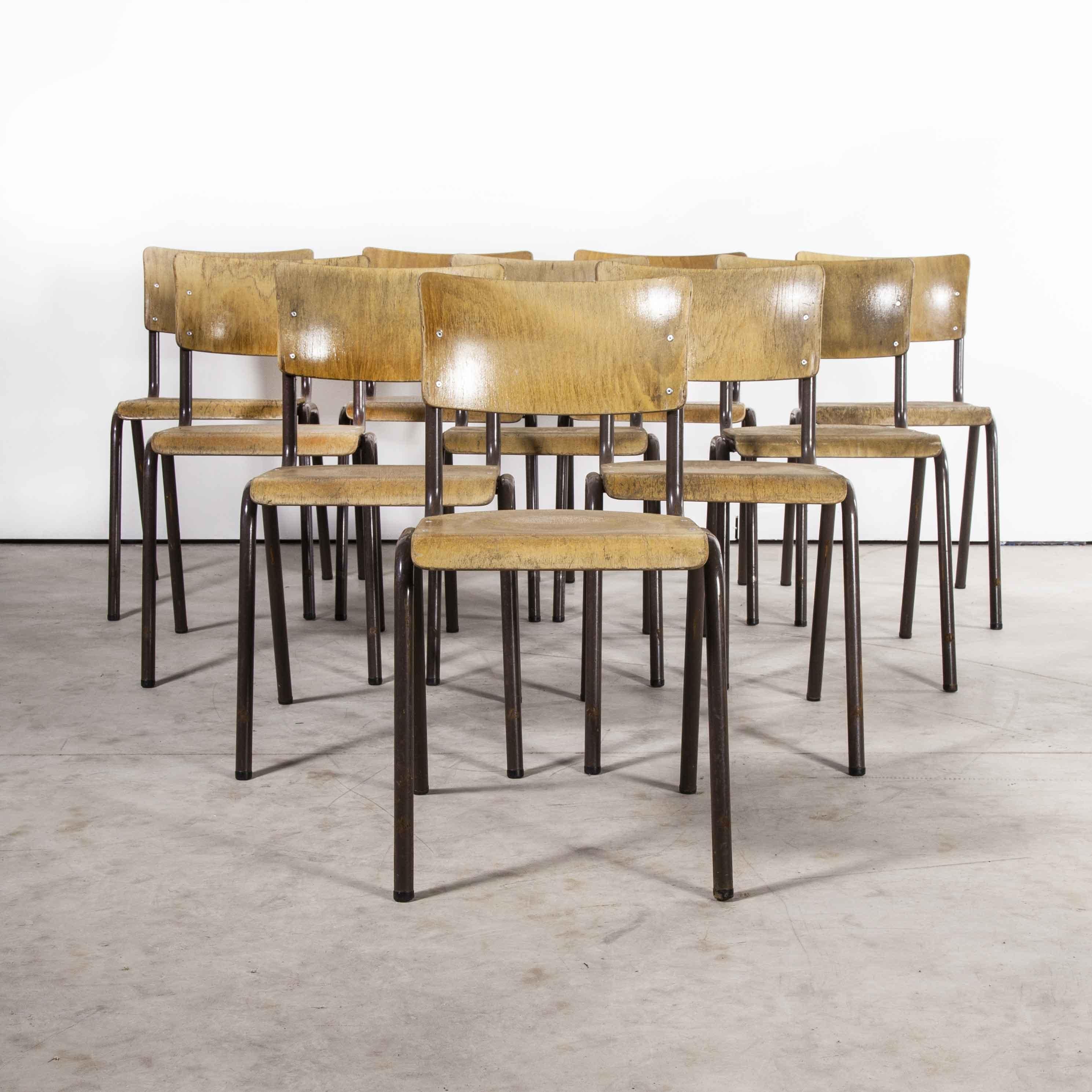 Belgian 1950's Original Elbe Stacking Metal Frame Dining Chairs, Set of Ten