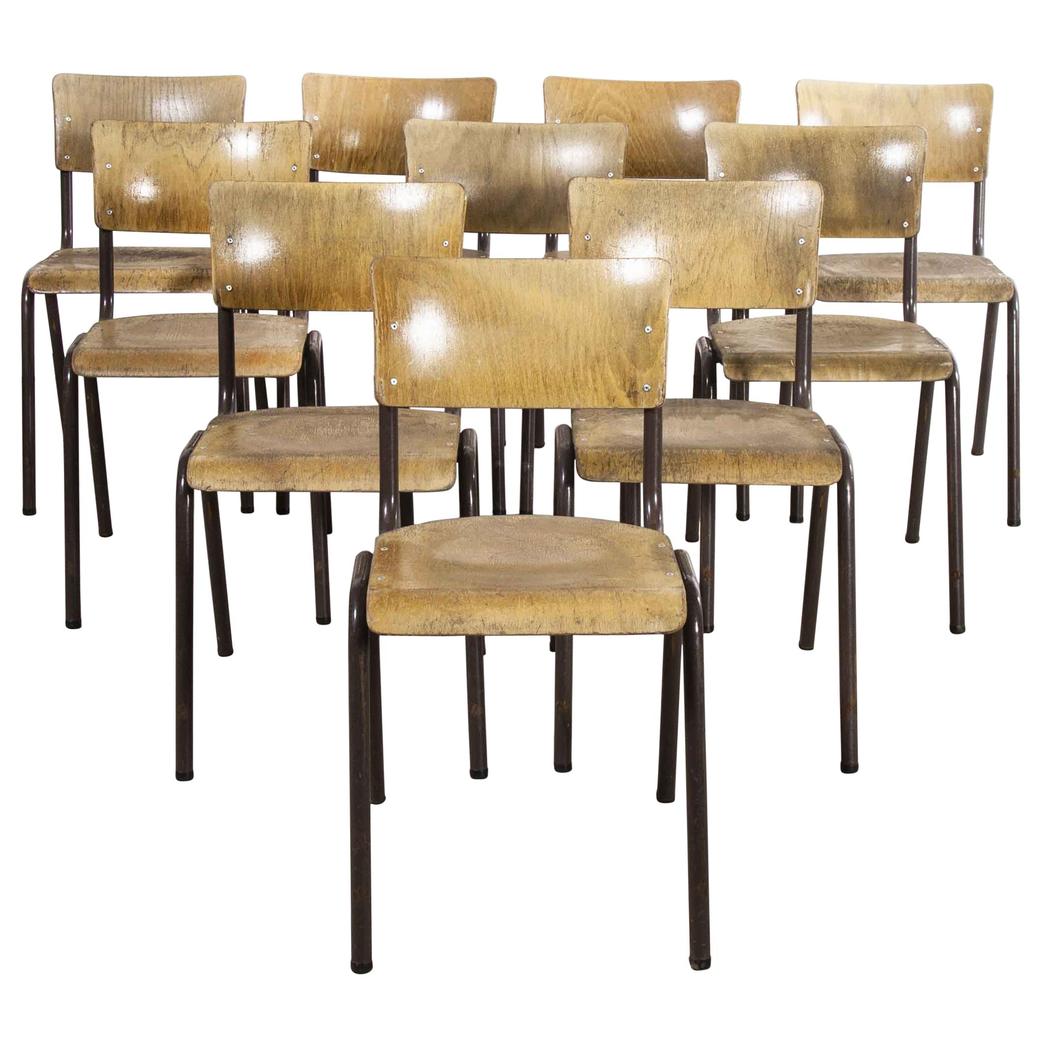 Chaises de salle à manger empilables en métal Elbe d'origine des années 1950, ensemble de dix chaises