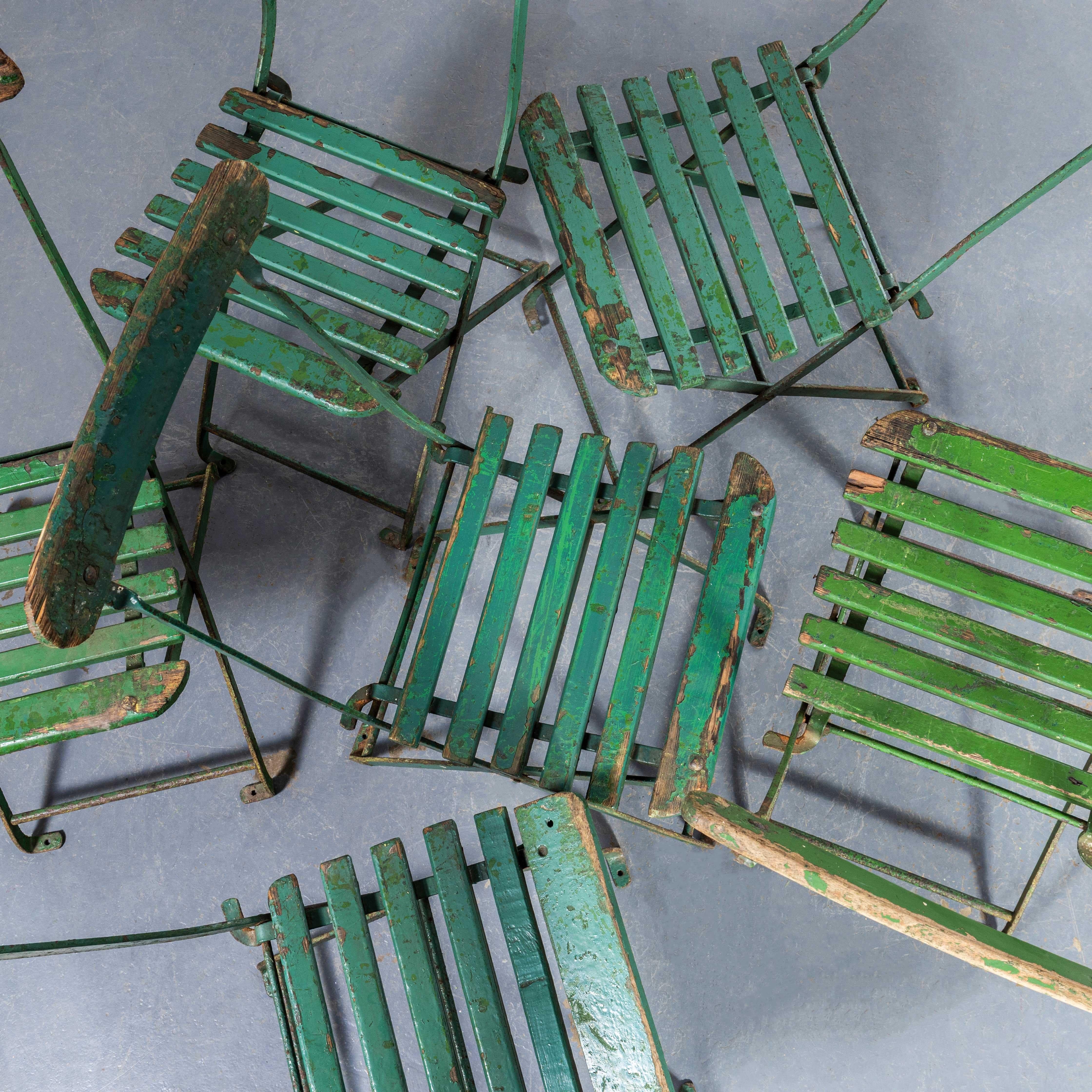 Cut Steel 1950's Original English Pavilion Dark Green Folding Chairs For Sale