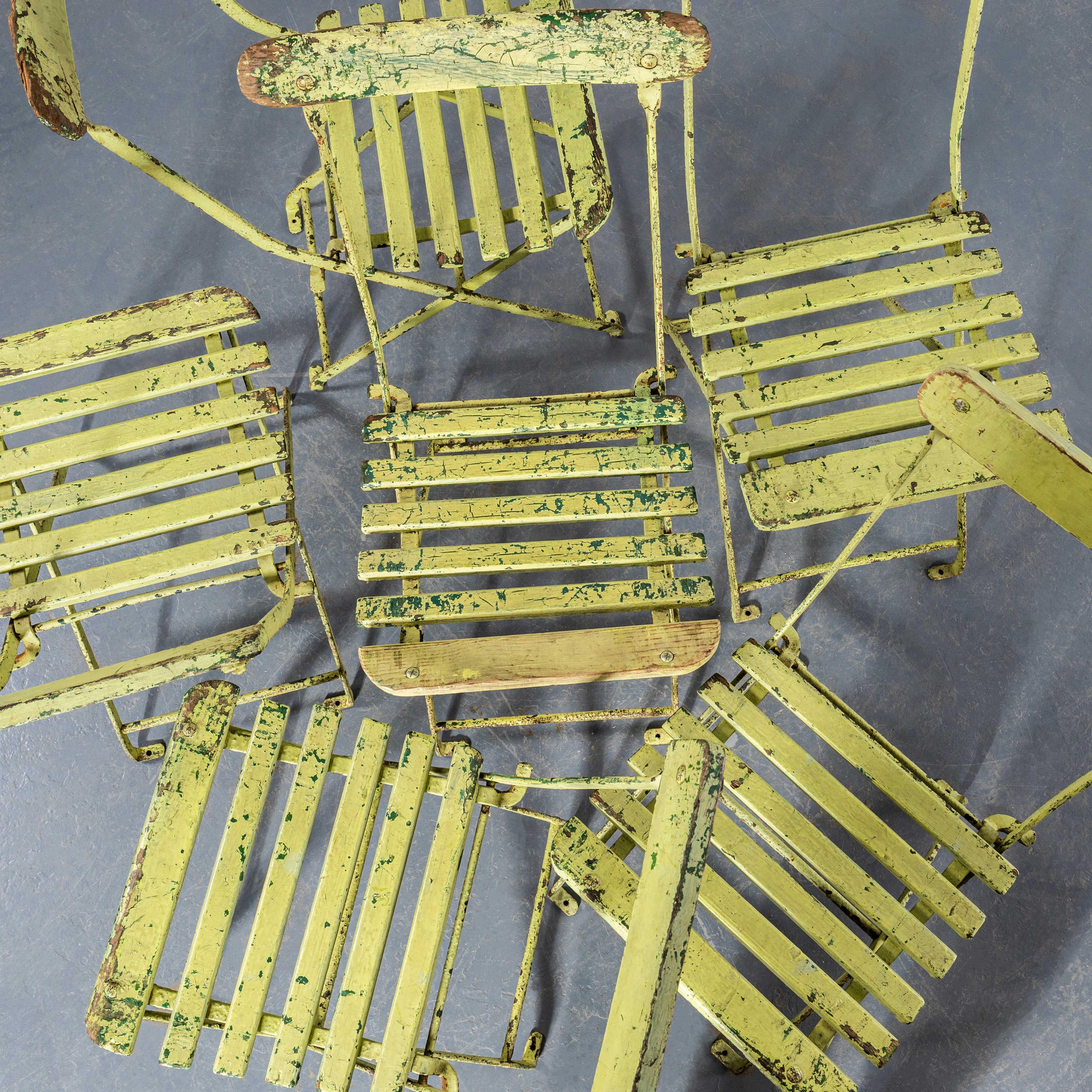 Steel 1950's Original English Pavilion Faded Green Folding Chairs For Sale