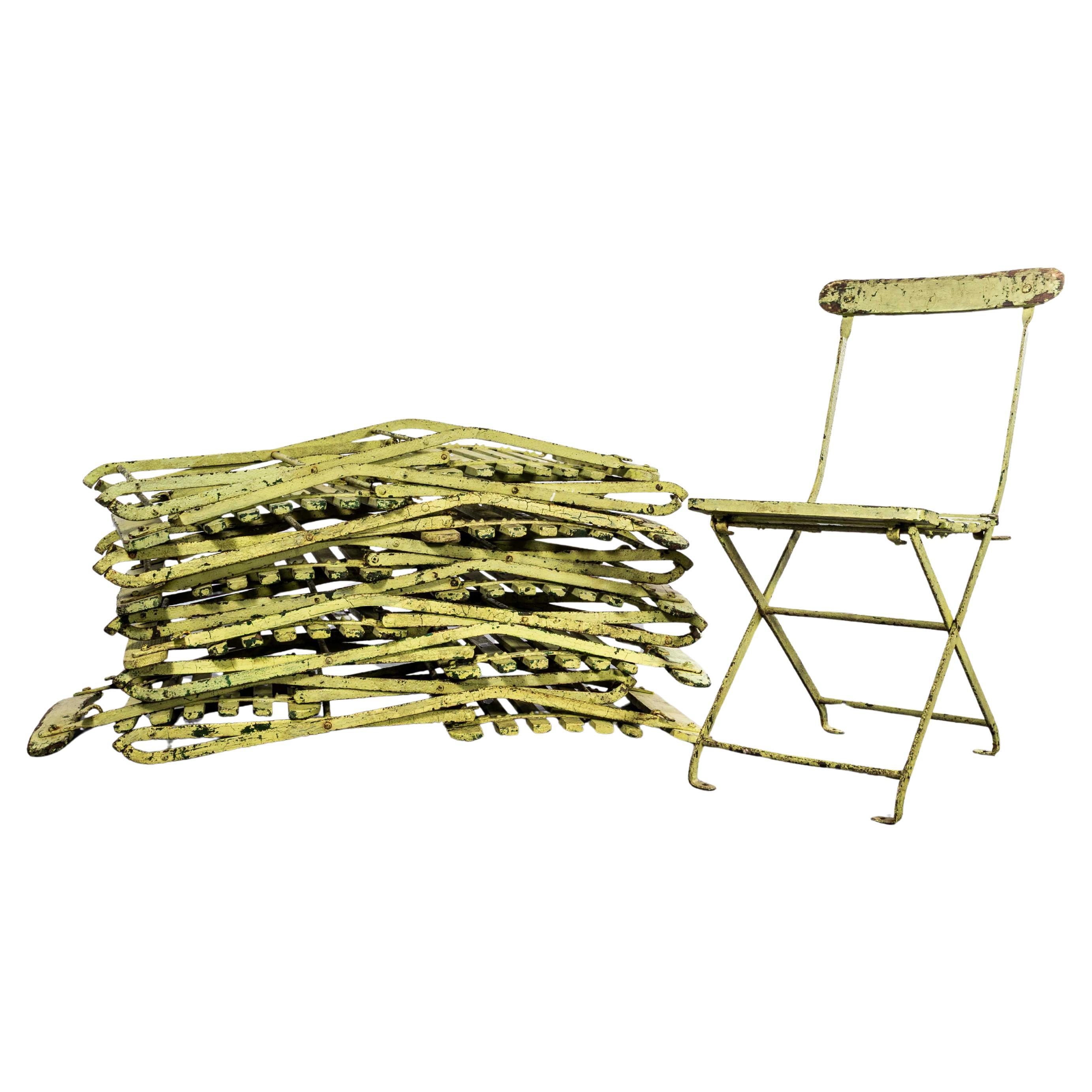 1950's Original English Pavilion Faded Green Folding Chairs For Sale