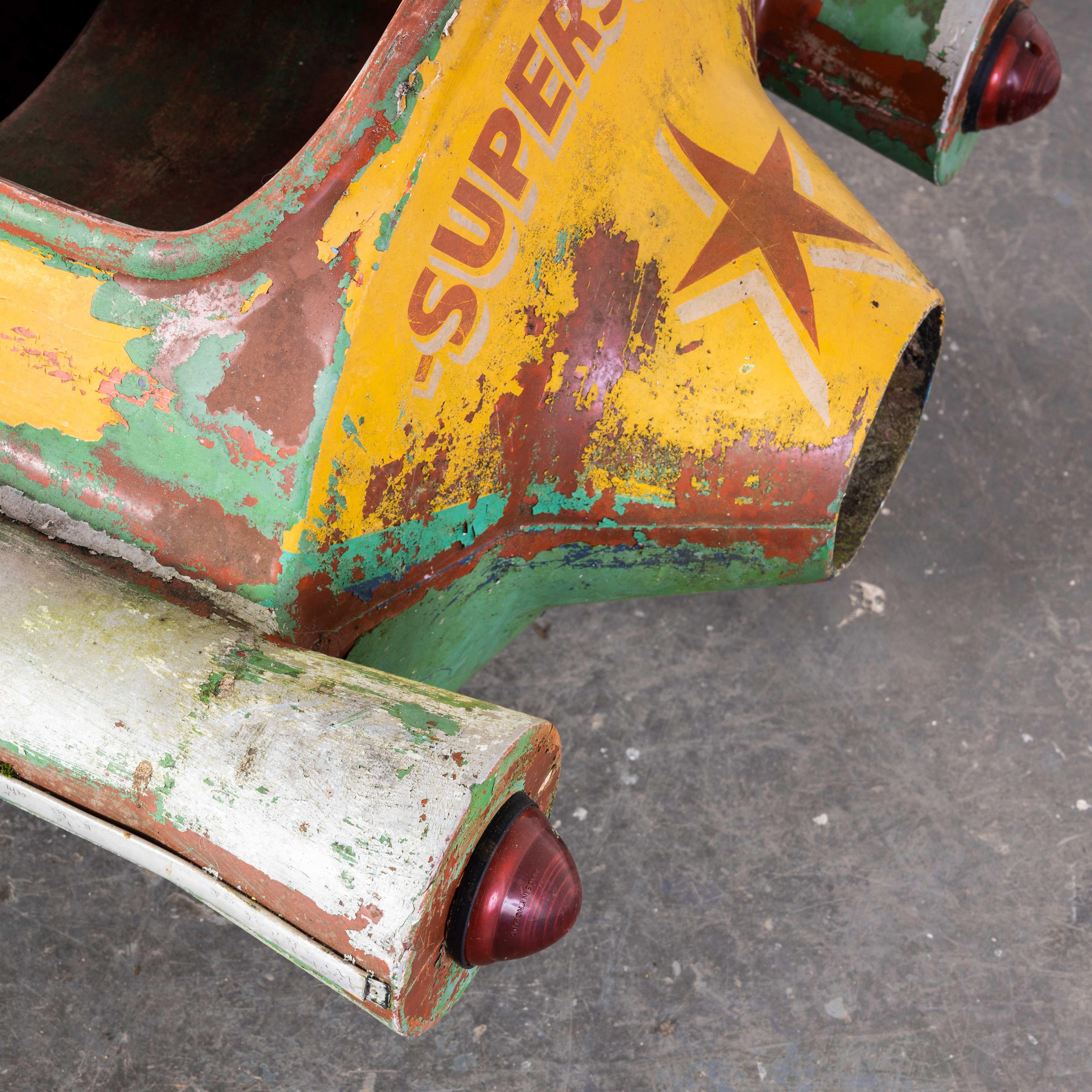 1950s Original Fairground Rocket Ride – hand painted
1950s Original Fairground Rocket Ride – Hand painted. Classic handmade and hand painted fairground rocket. The rocket would have been mounted on a merry go round type platform along with buses