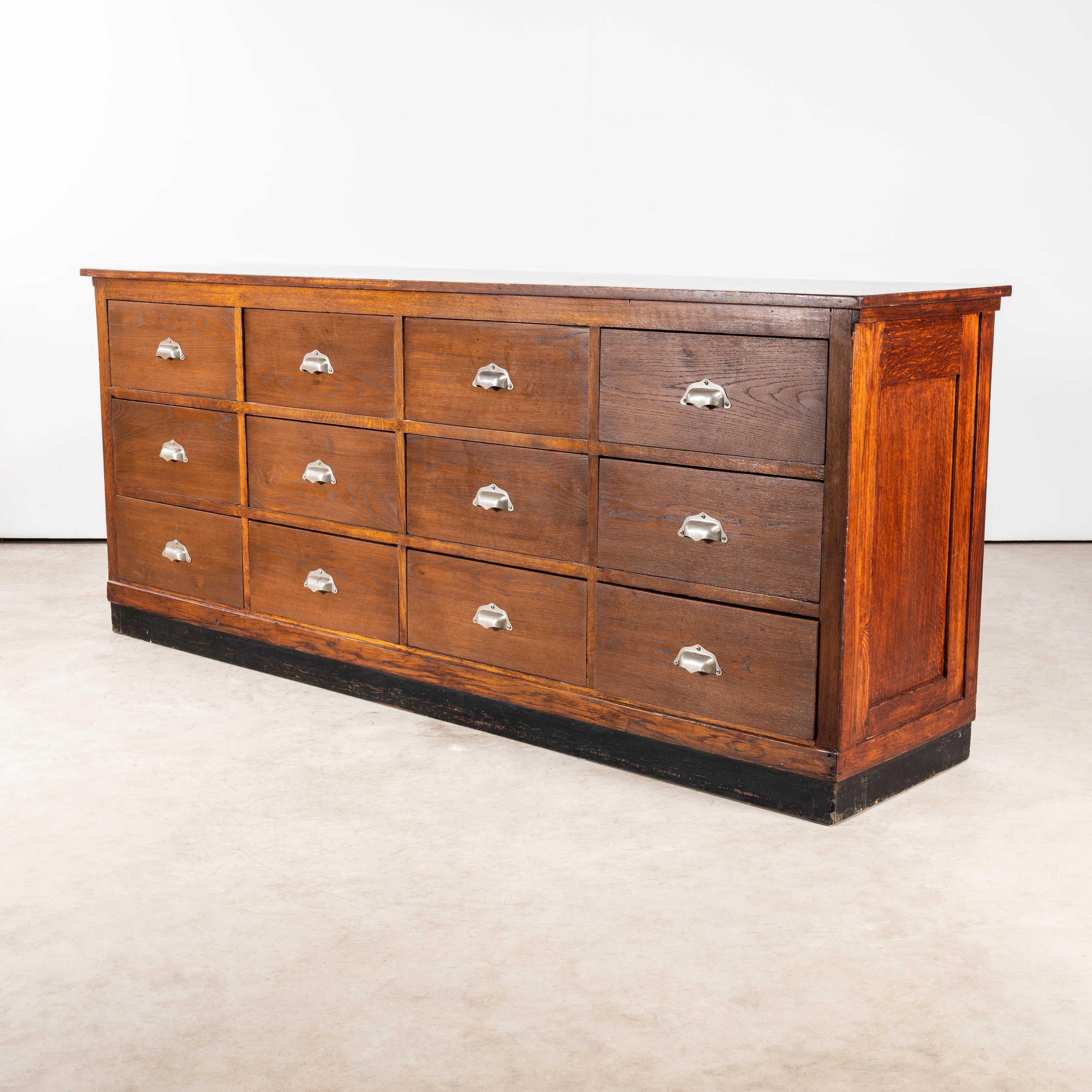1950's Original French Apothecary Bank Of Drawers - Twelve Drawers 7