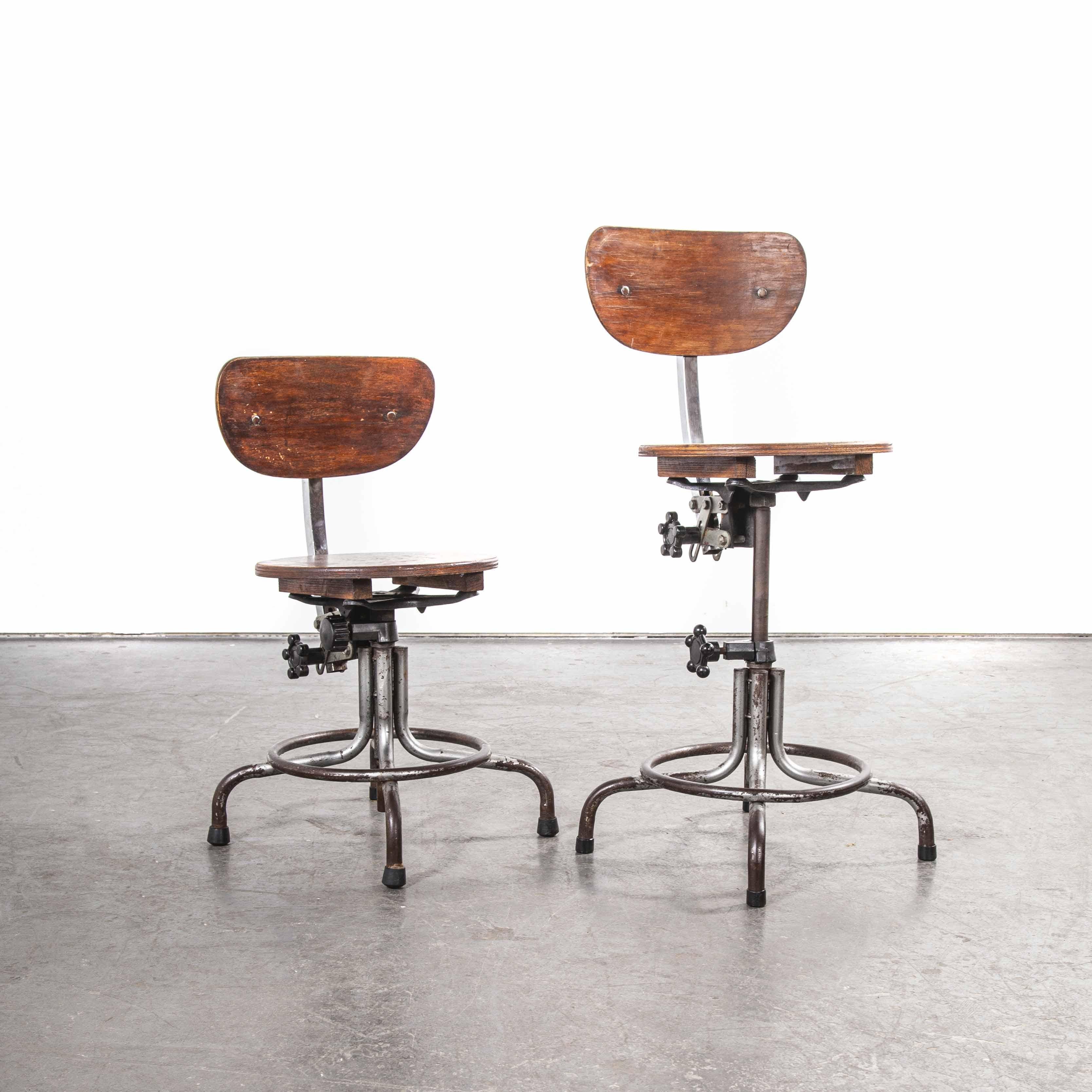 1950s Original French Bienaise Swivelling Atelier, Desk Chairs, Pair 6