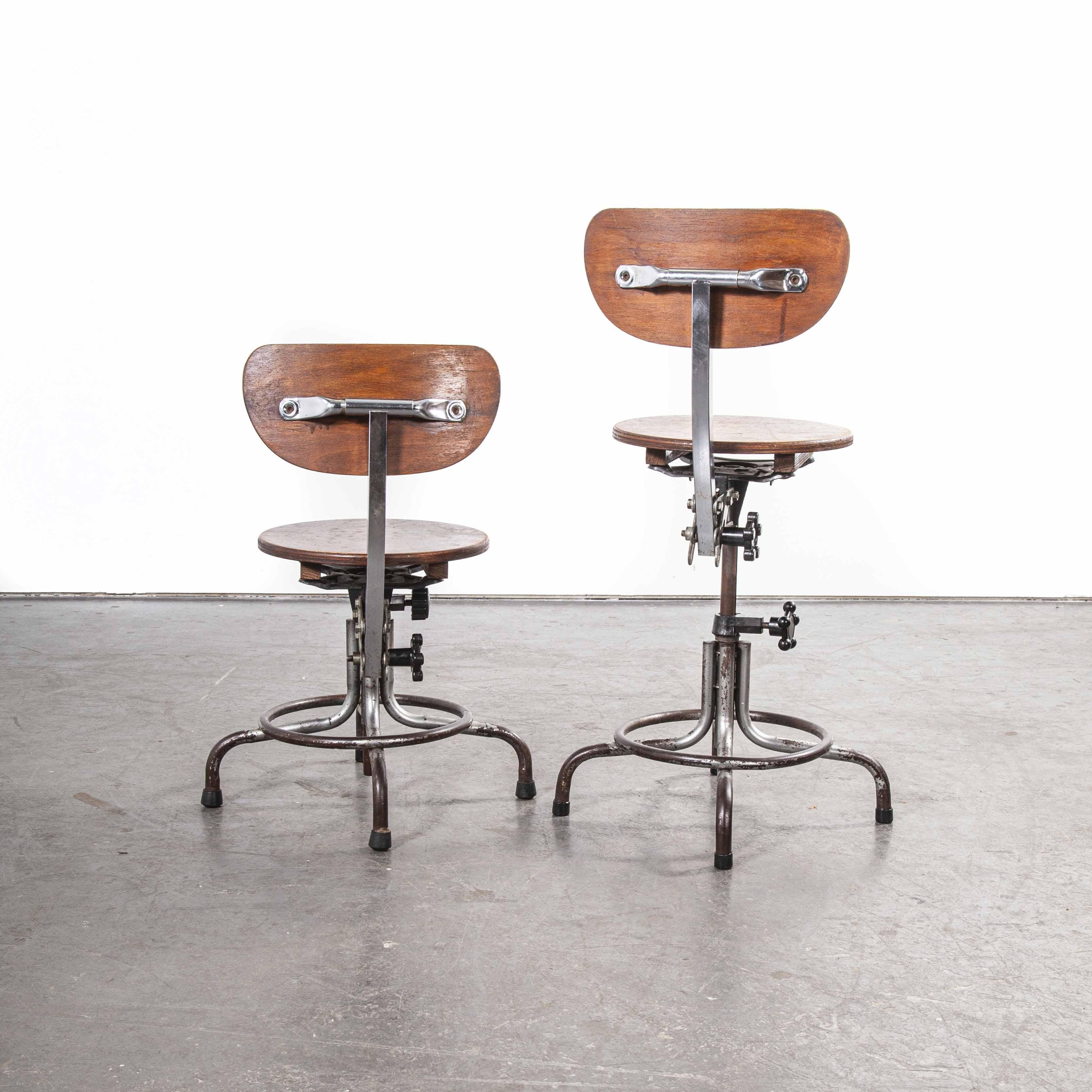 1950s Original French Bienaise Swivelling Atelier, Desk Chairs, Pair 7