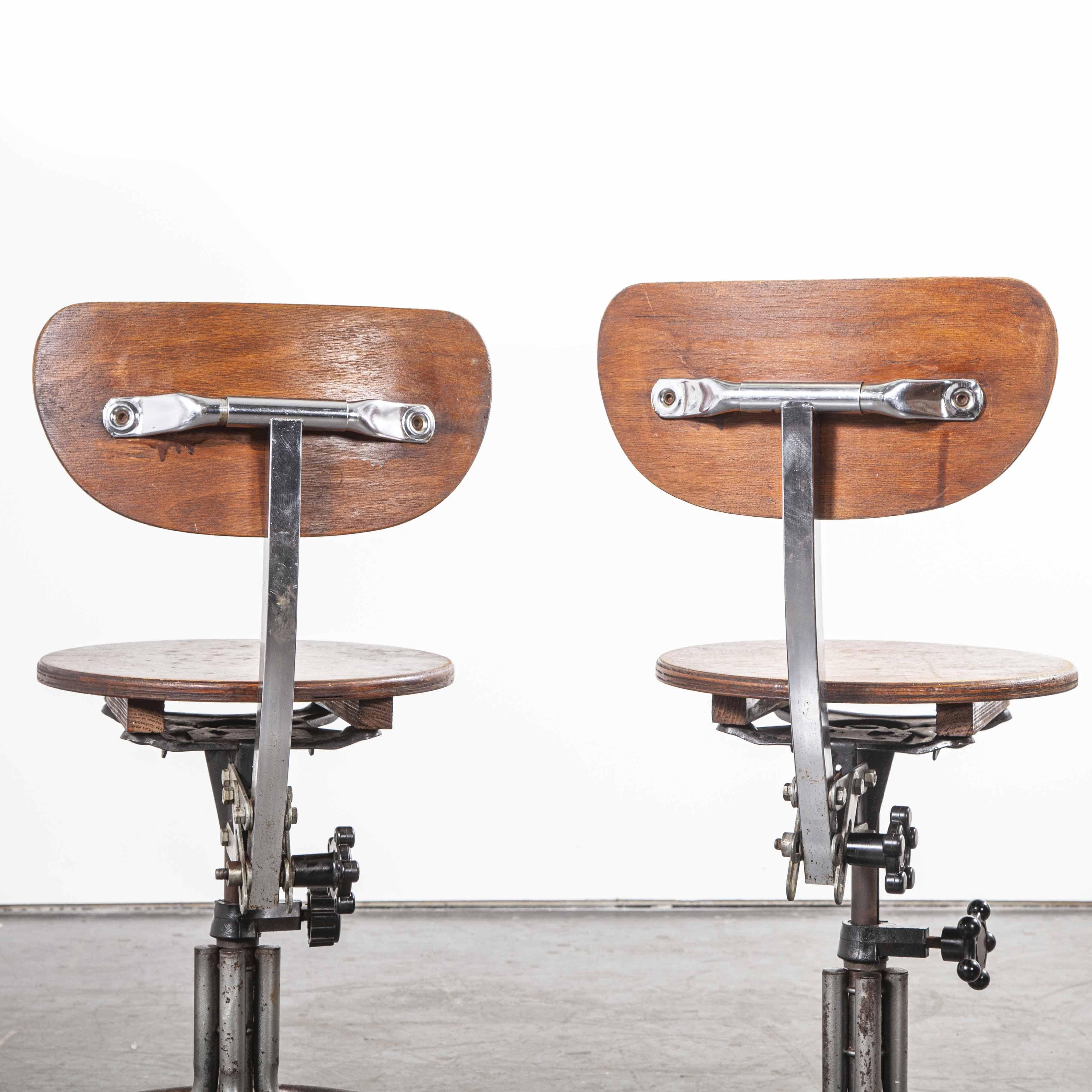 1950s Original French Bienaise Swivelling Atelier, Desk Chairs, Pair 3