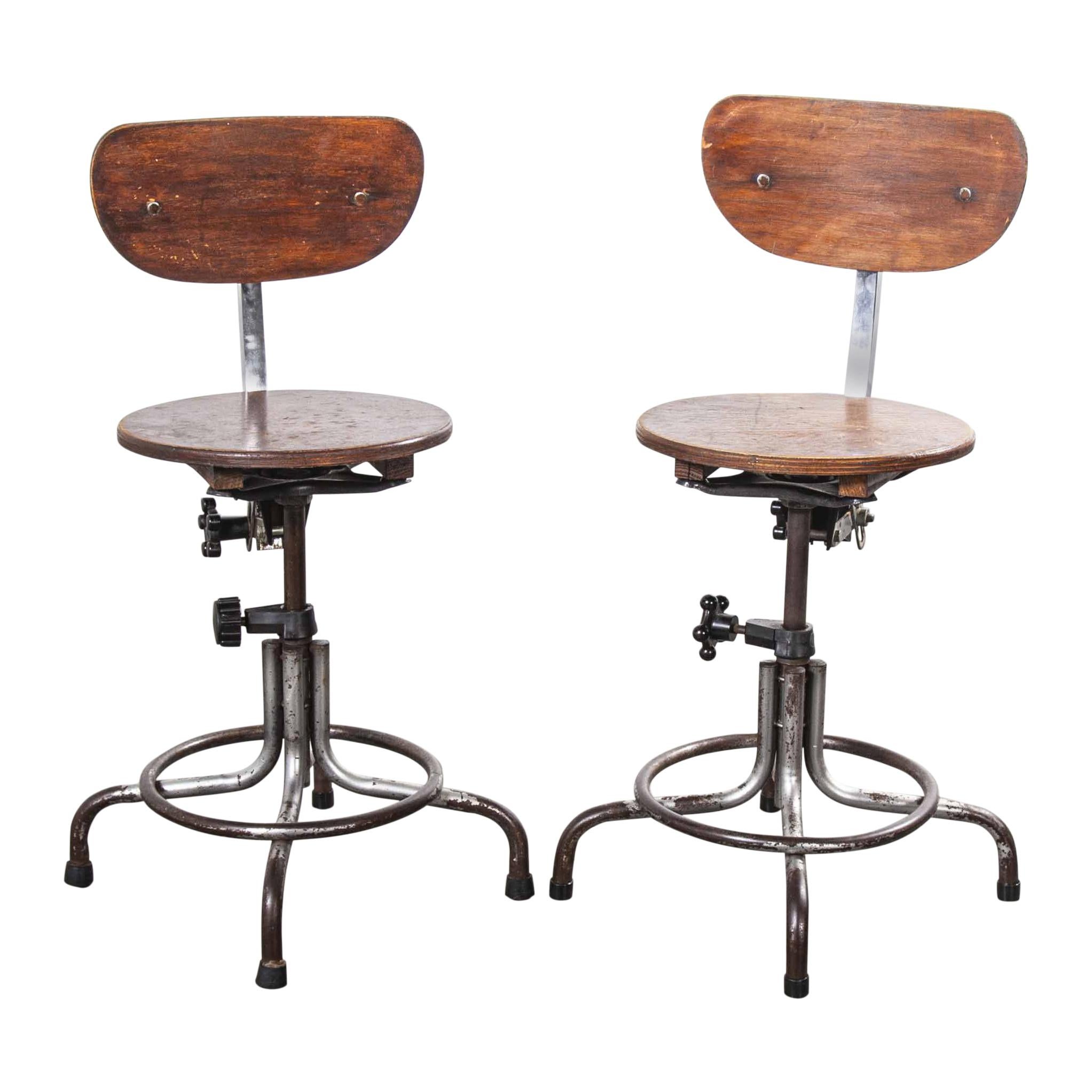 1950s Original French Bienaise Swivelling Atelier, Desk Chairs, Pair