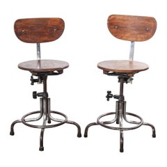 1950s Original French Bienaise Swivelling Atelier, Desk Chairs, Pair