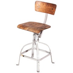 1950s Original French Bienaise Swiveling Workshop Chair, Grey Frame