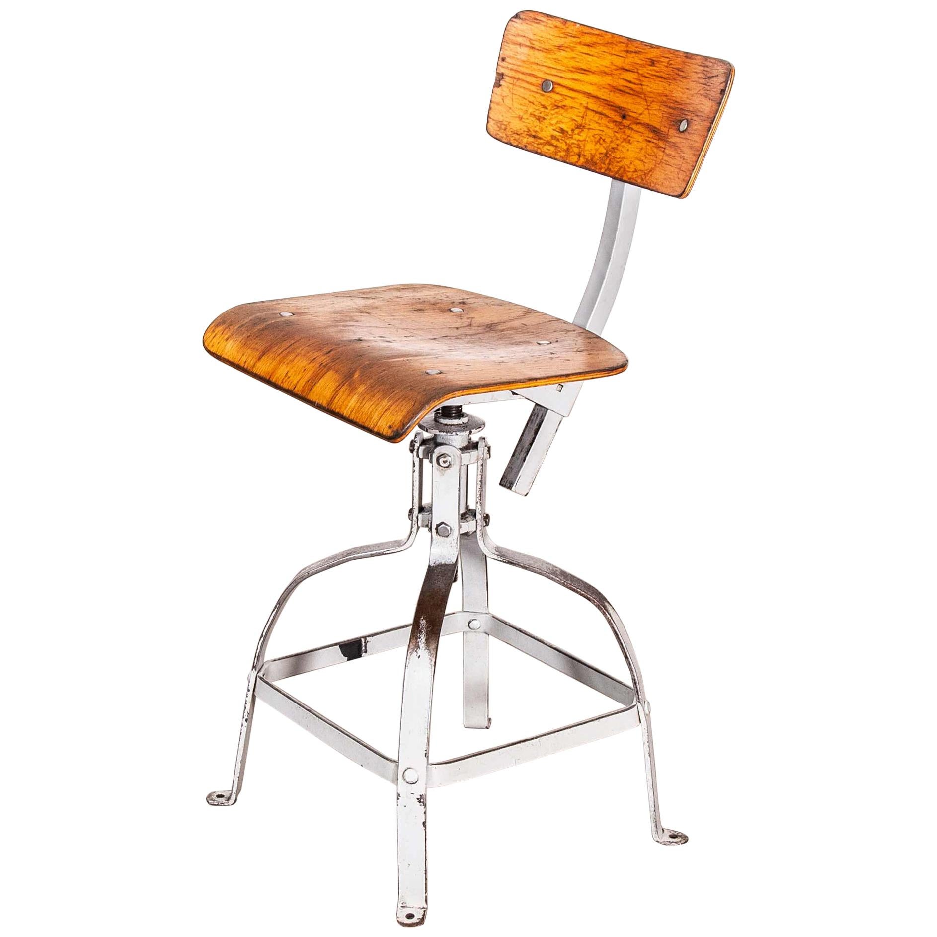 1950s Original French Bienaise Swiveling Workshop Chair, Light Grey Frame