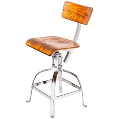 1950s Original French Bienaise Swiveling Workshop Chair, Light Grey Frame