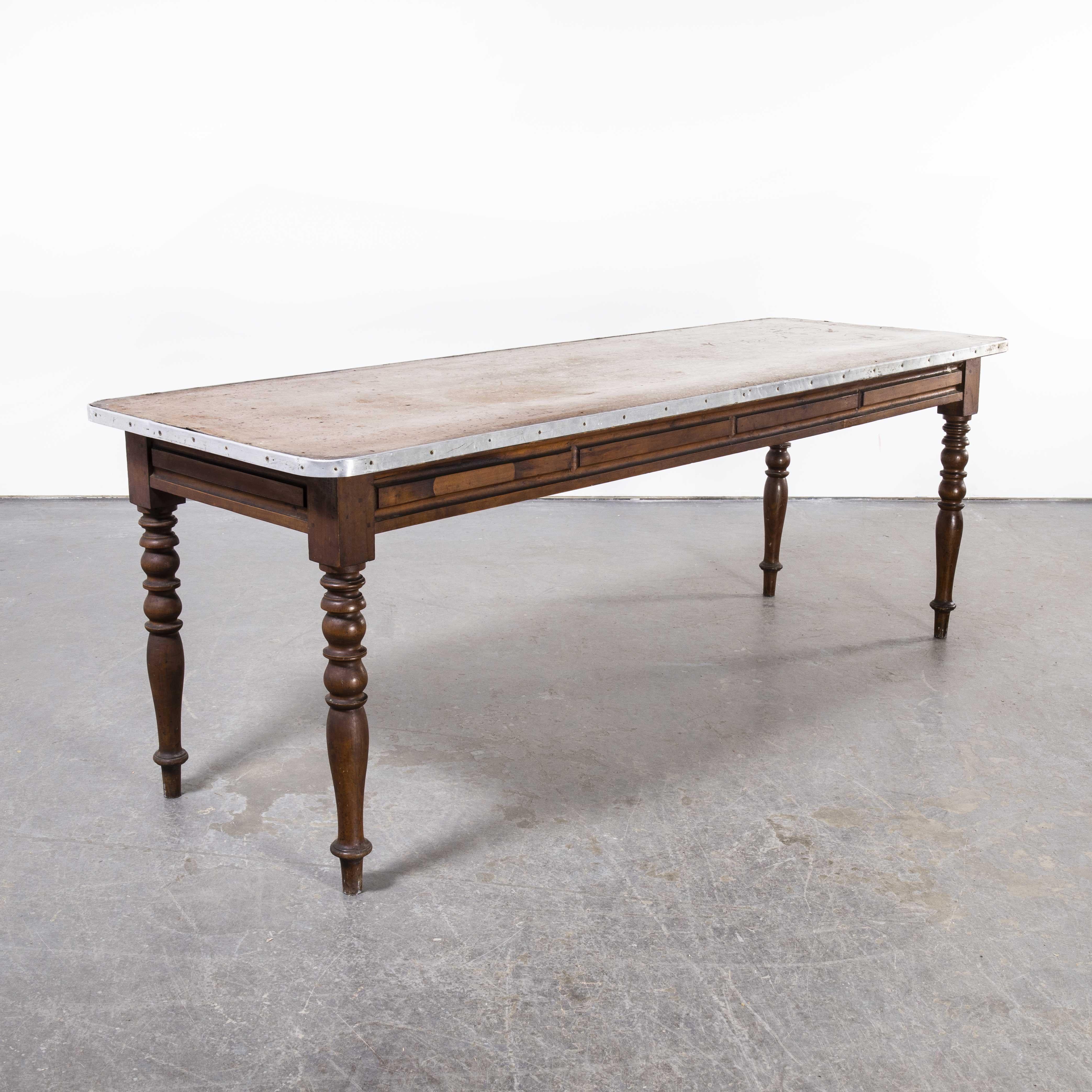 1950’s Original French bistro rectangular dining table – original top (1868)
1950’s Original French bistro rectangular dining table – original top. Sourced in Alsace we bought this table for it’s excellent proportions and the fact it still retains