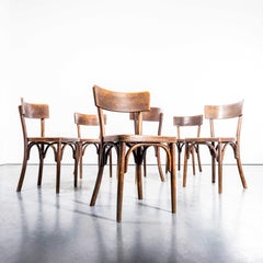 1950's Original French Deep Oak Bentwood Dining Chairs - Set Of Six