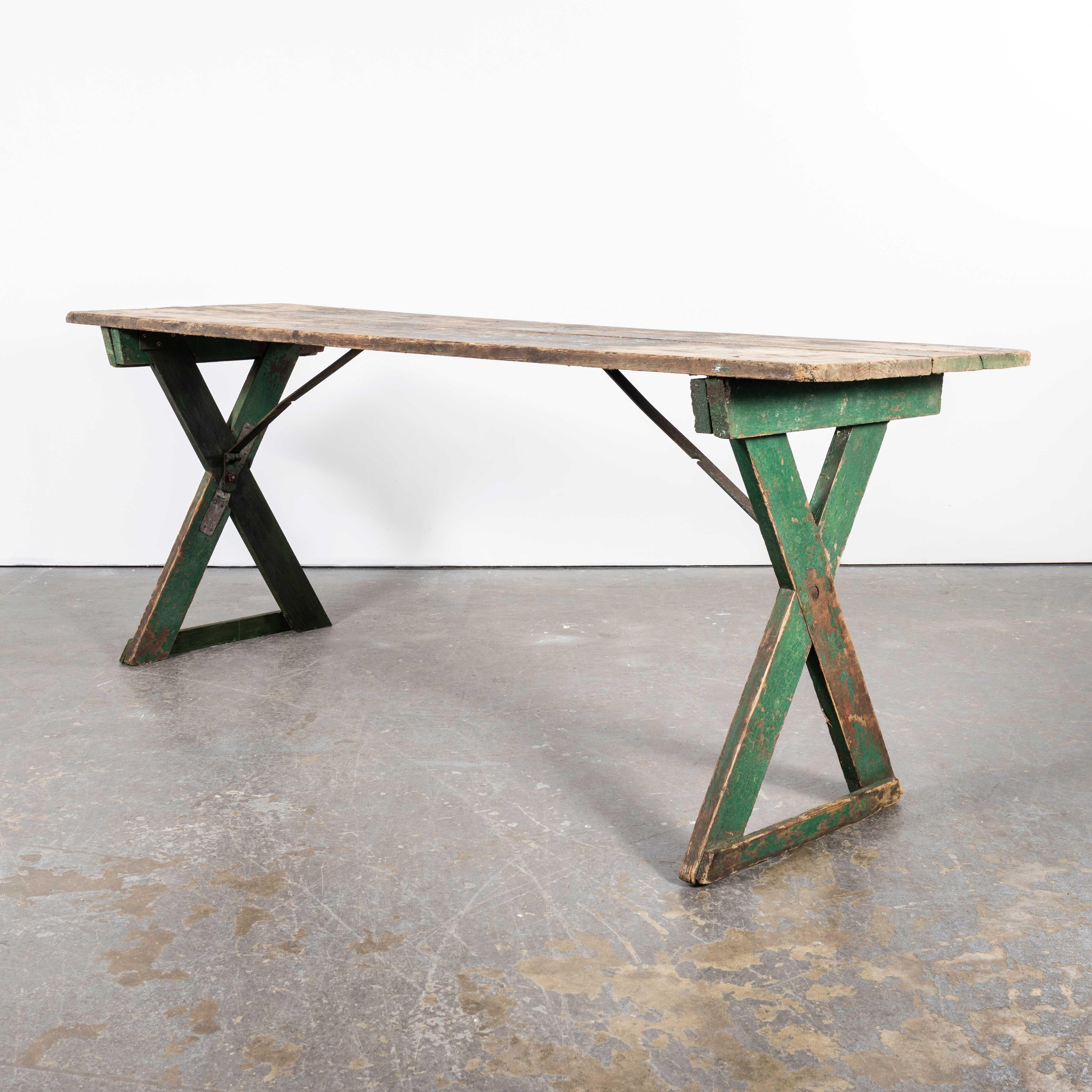 1950's Original French Farm Trestle Dining Table - Green For Sale 8