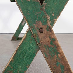 1950's Original French Farm Trestle Dining Table - Green