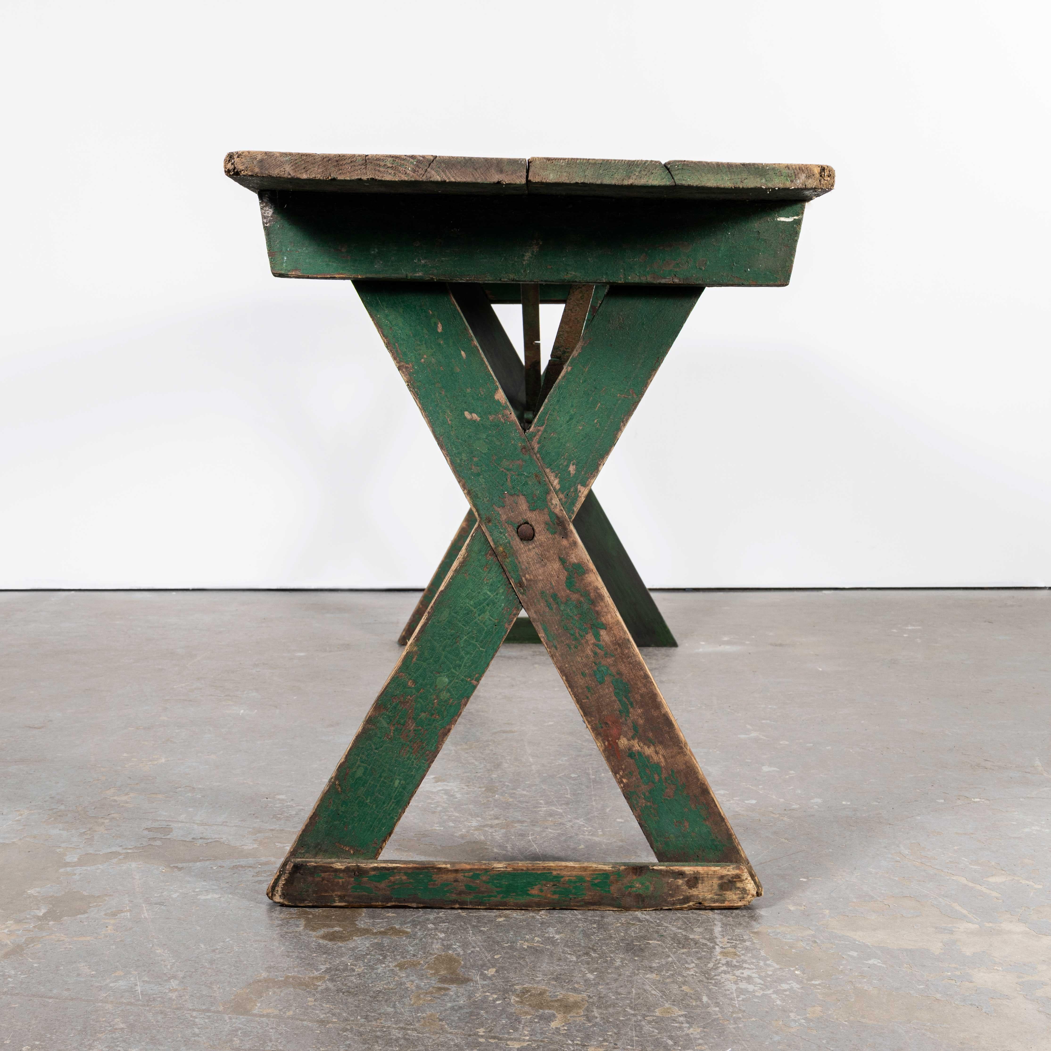 Mid-20th Century 1950's Original French Farm Trestle Dining Table - Green For Sale