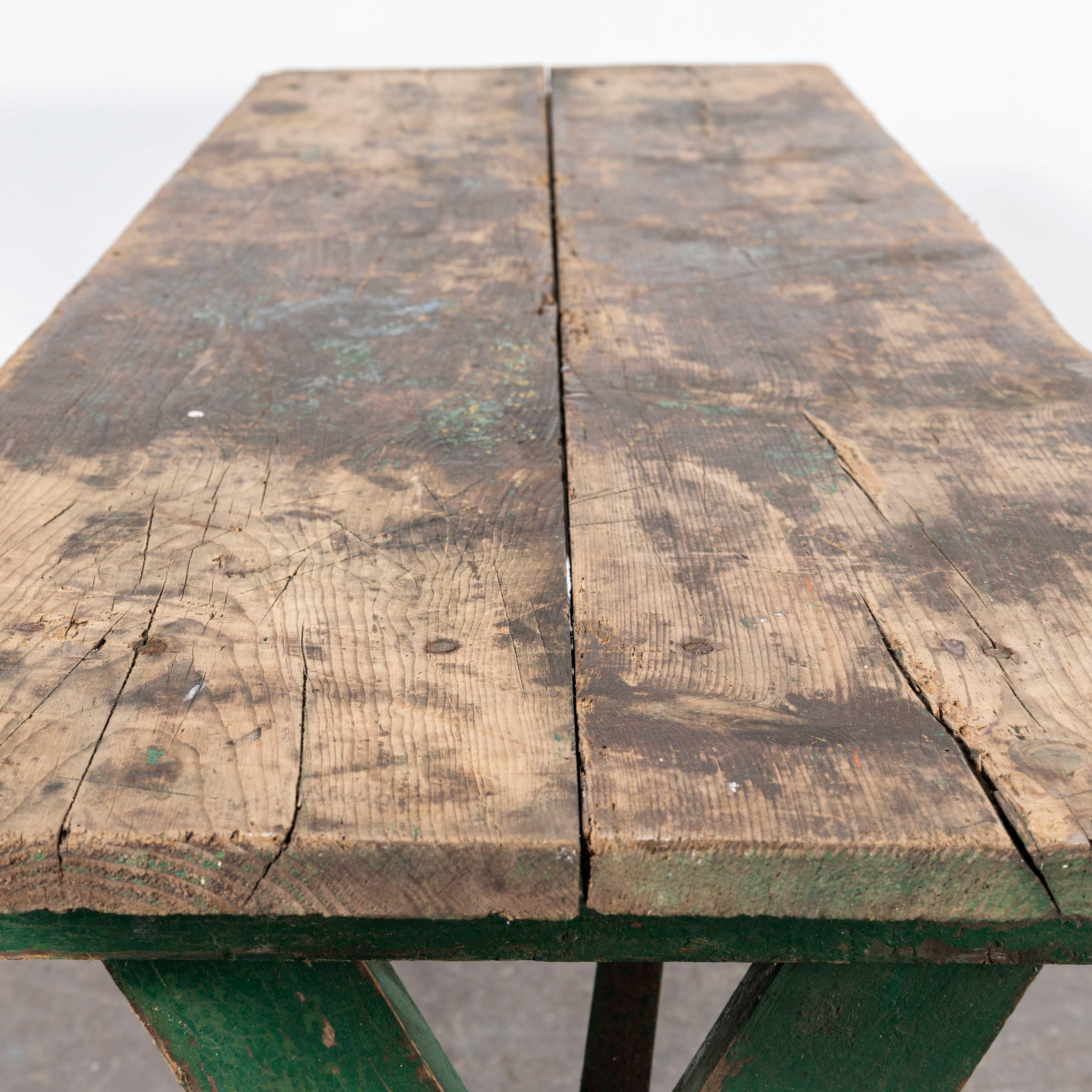 1950's Original French Farm Trestle Dining Table - Green For Sale 1