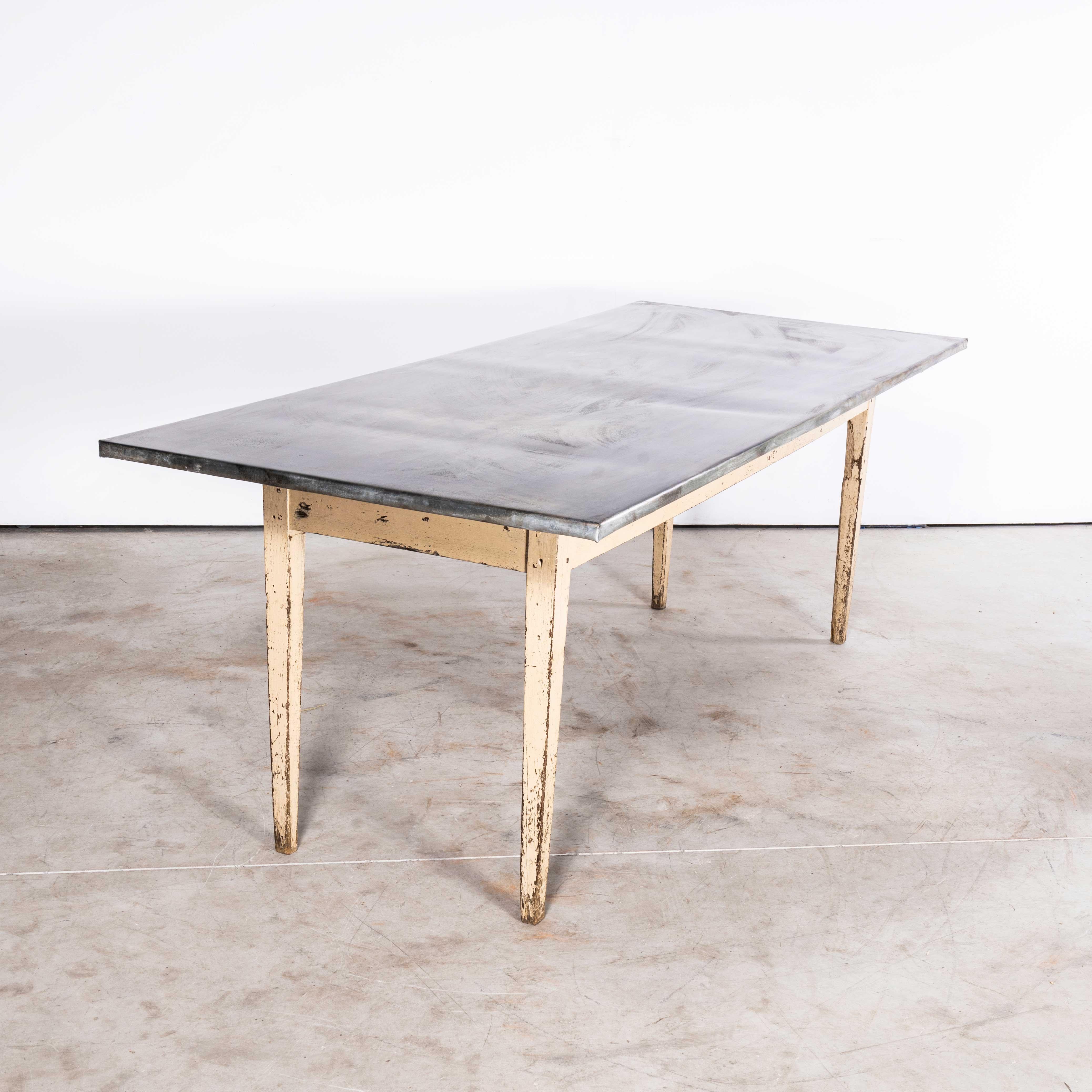 Mid-20th Century 1950's Original French Farmhouse  Zinc Top Dining Table For Sale