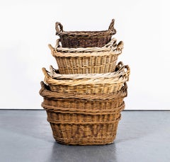 1950's Original French Handmade Round Willow Baskets