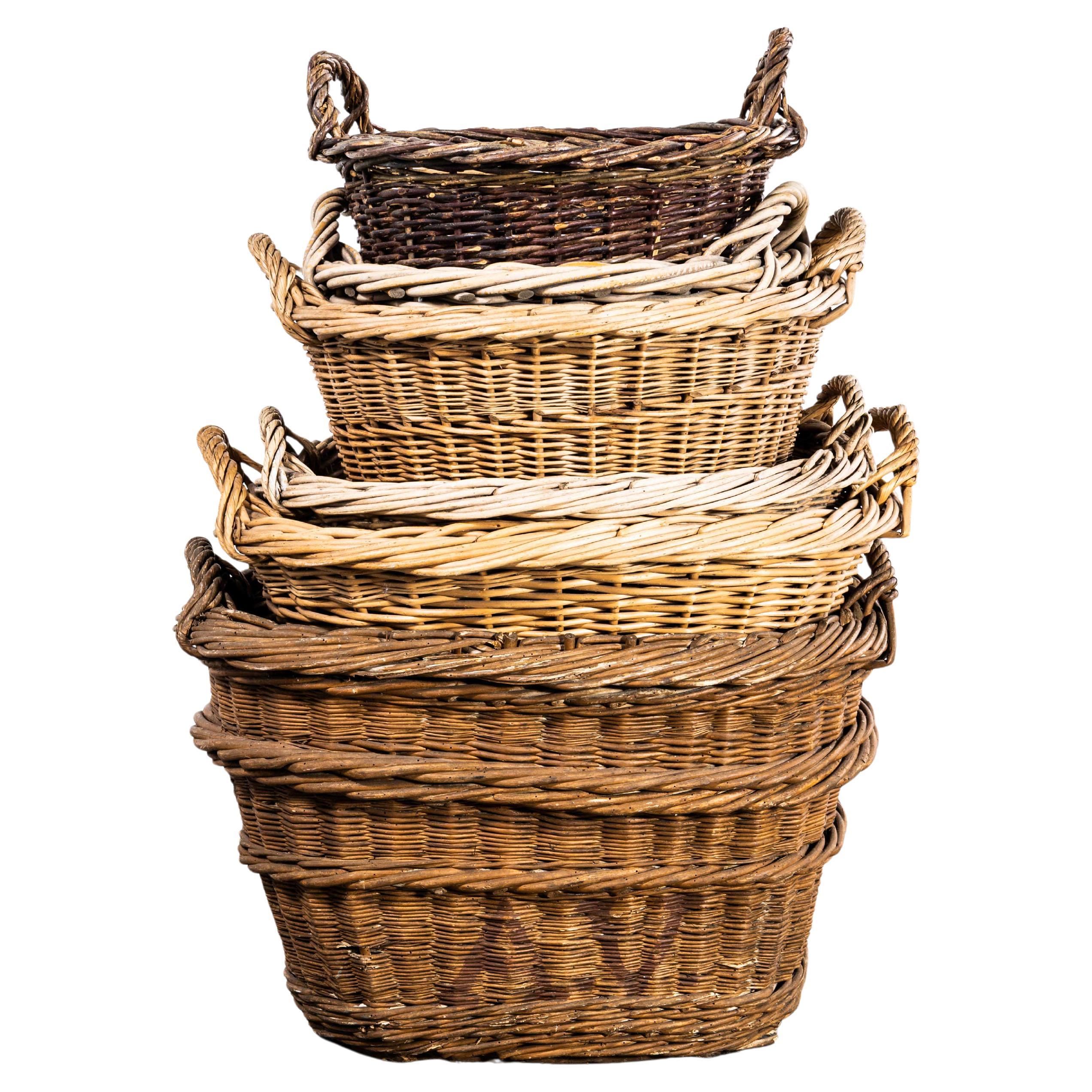 1950's Original French Handmade Round Willow Baskets