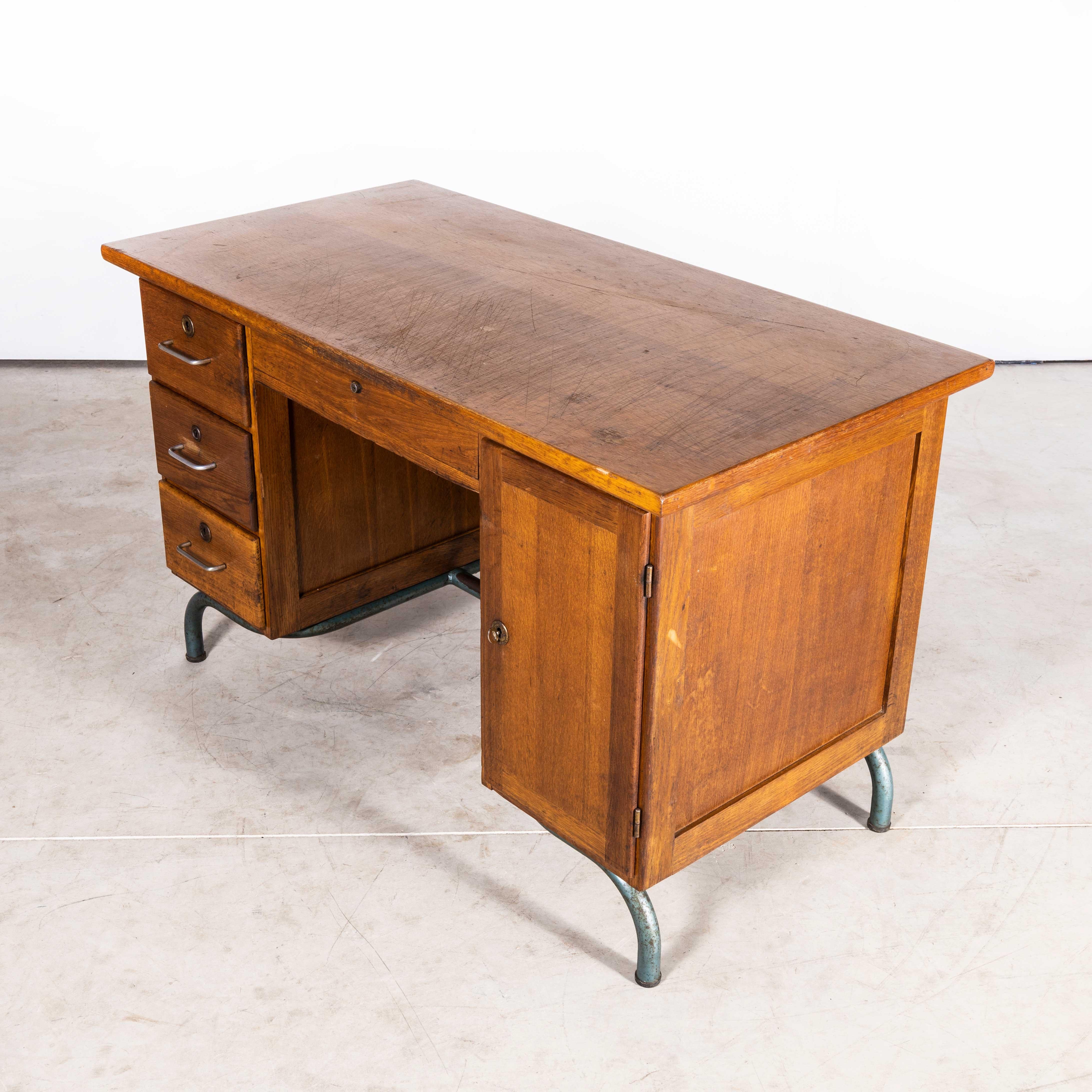 Oak 1950s Original French Mullca Panelled Desk