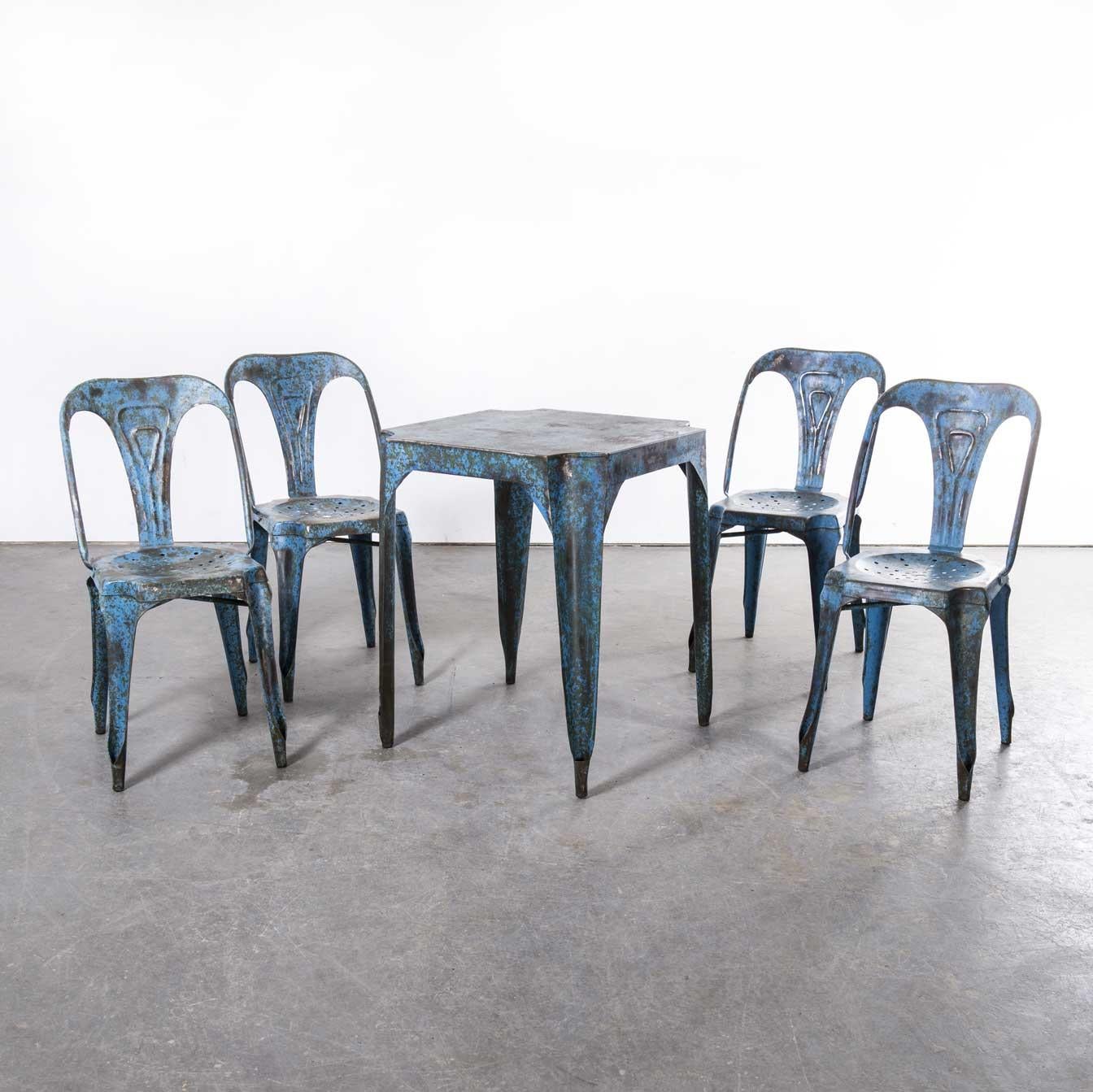 1950's Original French Multipl's Table And Chair Set - Blue For Sale 2