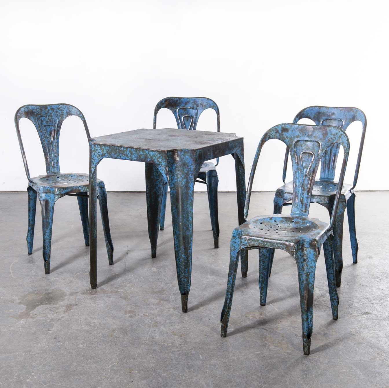 1950's Original French Multipl's Table And Chair Set - Blue For Sale 3