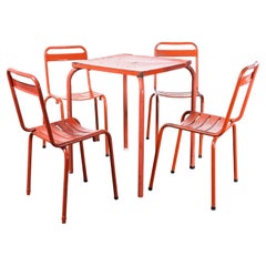 1950's Original Französisch Outdoor Tisch und Stuhl Set - Vier Stühle (2614)