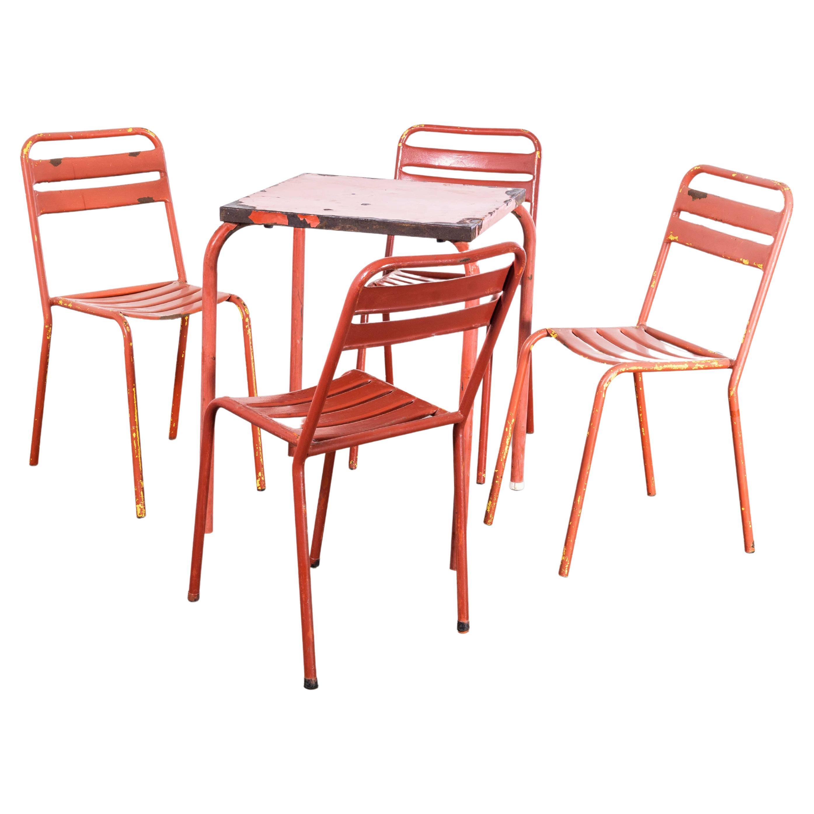 1950's Original Französisch Outdoor Tisch und Stuhl Set - Vier Stühle (2616) im Angebot