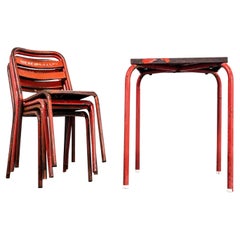 Vintage 1950's Original French Outdoor Table And Chair Set - Four Chairs (3656)