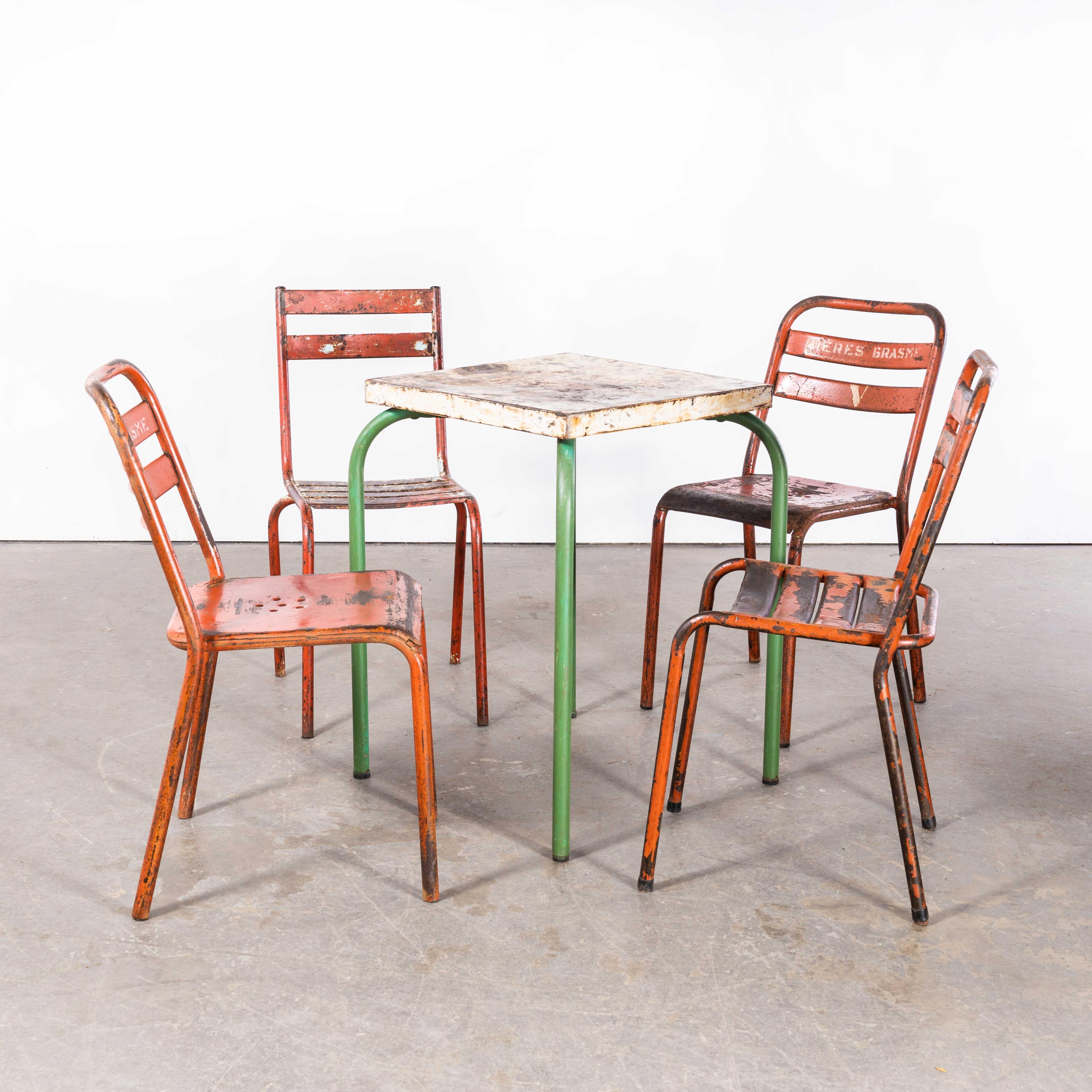Metal 1950's Original French Outdoor Table And Chair Set - Four Chairs For Sale