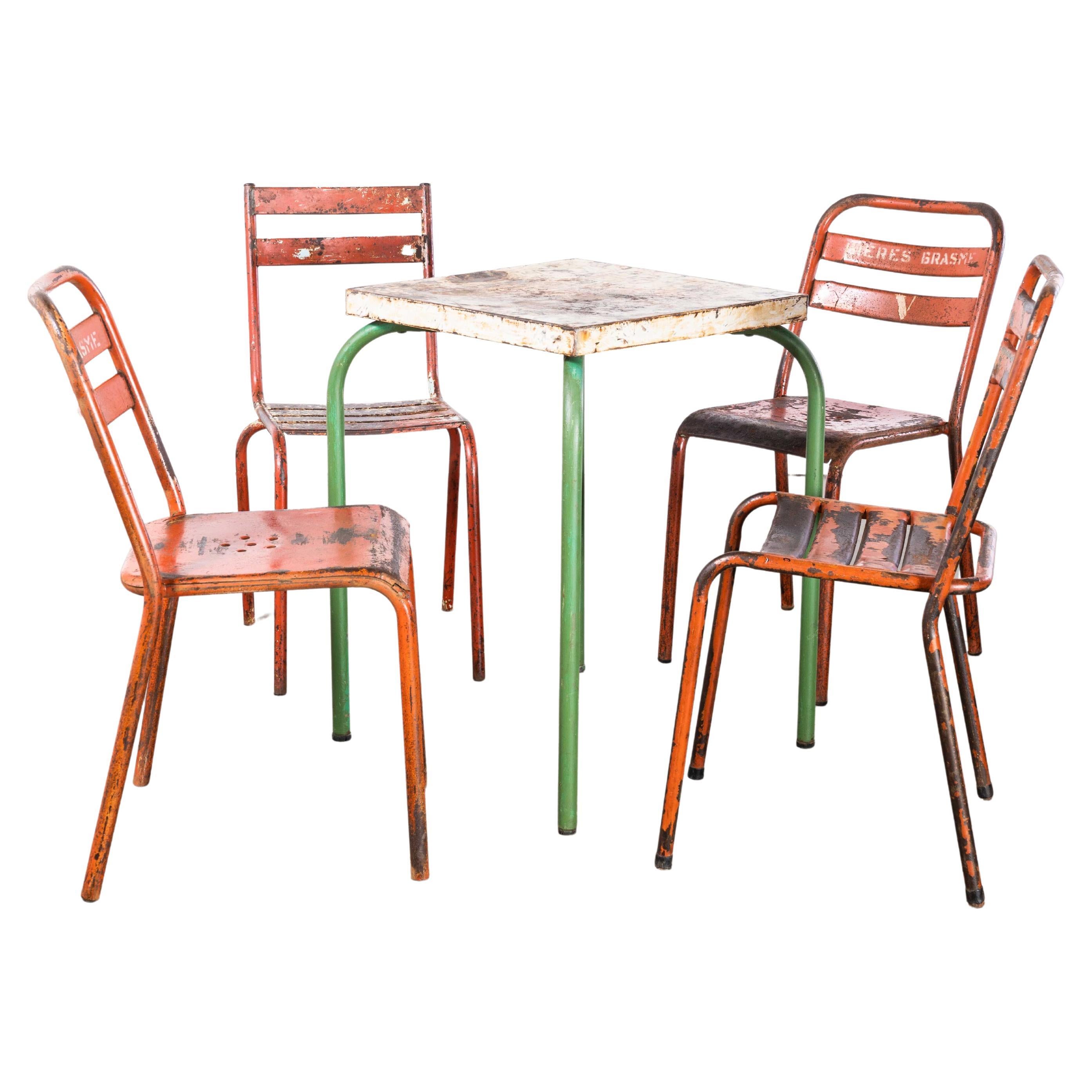 1950's Original French Outdoor Table And Chair Set - Four Chairs For Sale