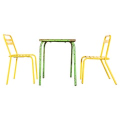 Vintage 1950's Original French Outdoor Table And Chair Set - Two Chairs (3651)