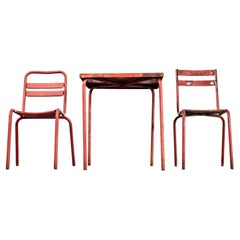 1950's Original Französisch Outdoor Tisch und Stuhl Set - Zwei Stühle (3654)