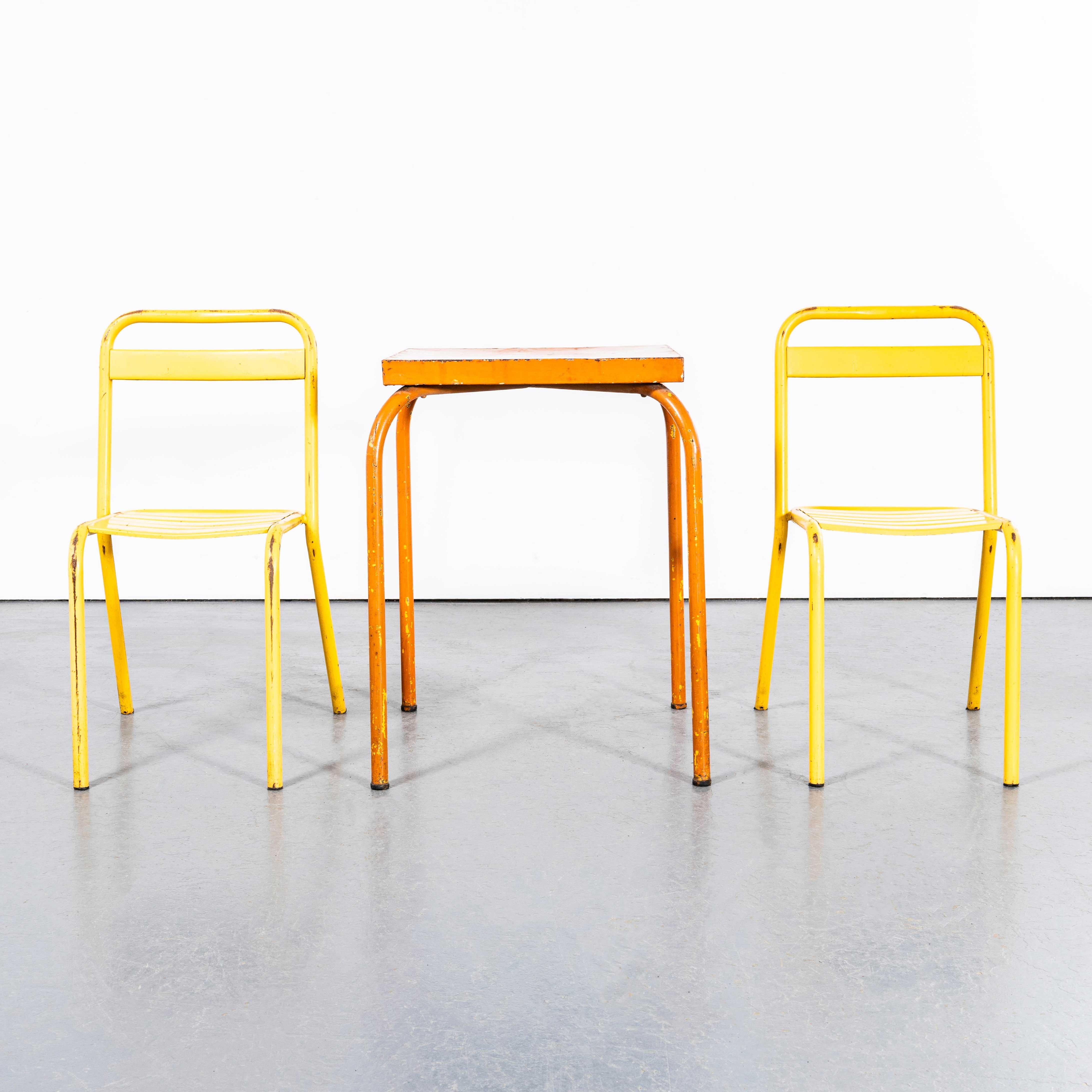 Sheet Metal 1950's Original French Outdoor Table And Chair Set - Two Chairs (3657)