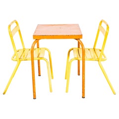 1950's Original French Outdoor Table And Chair Set - Two Chairs (3657)