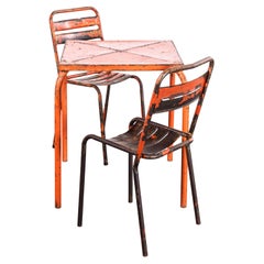 Vintage 1950's Original French Outdoor Table And Chair Set - Two Chairs (3658)