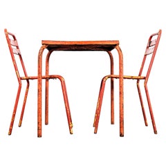 Vintage 1950's Original French Outdoor Table And Chair Set - Two Chairs (3661)