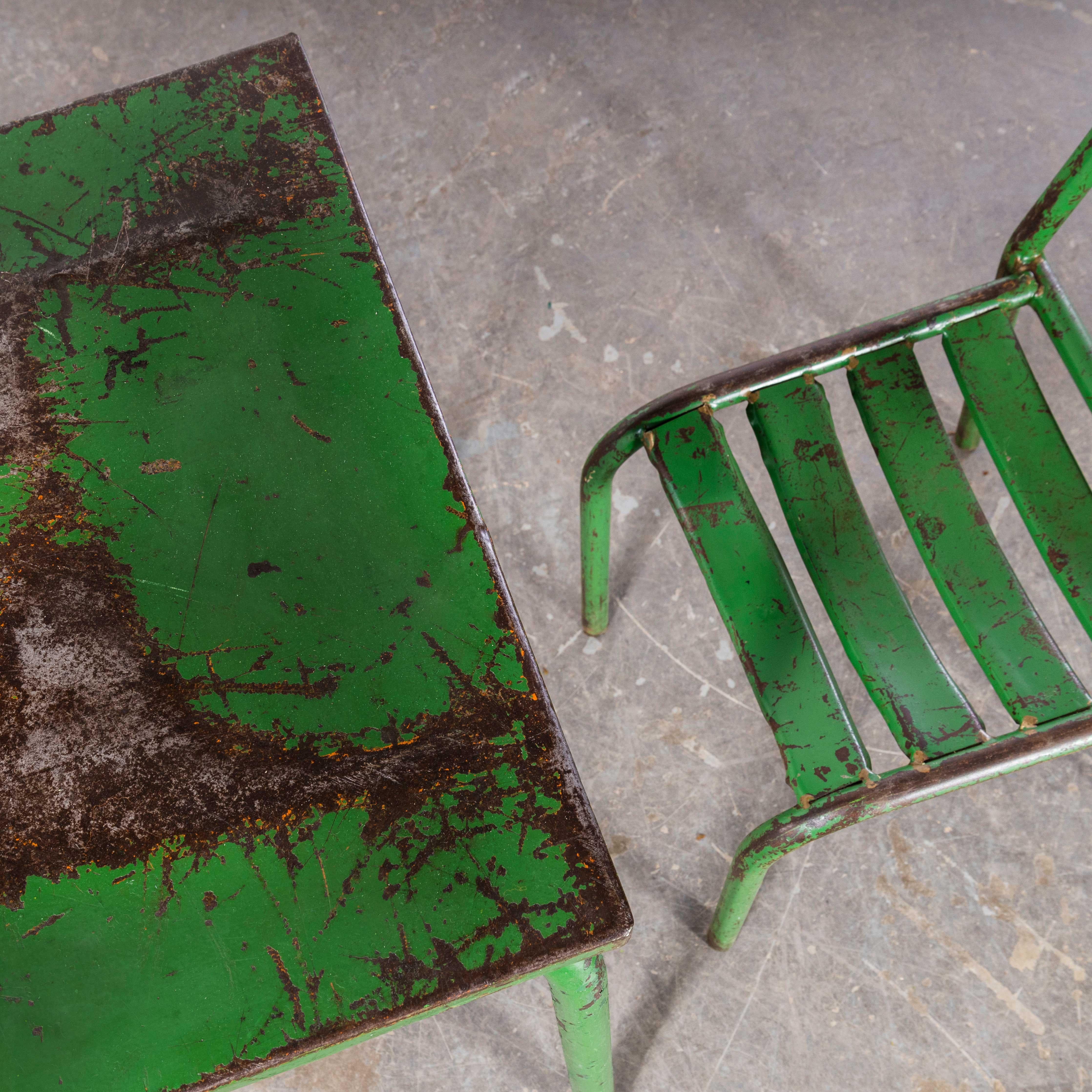 Metal 1950's Original French Outdoor Table And Chair Set - Two Chairs