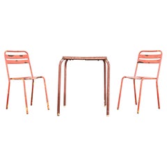 Vintage 1950's Original French Outdoor Table And Chair Set - Two Chairs