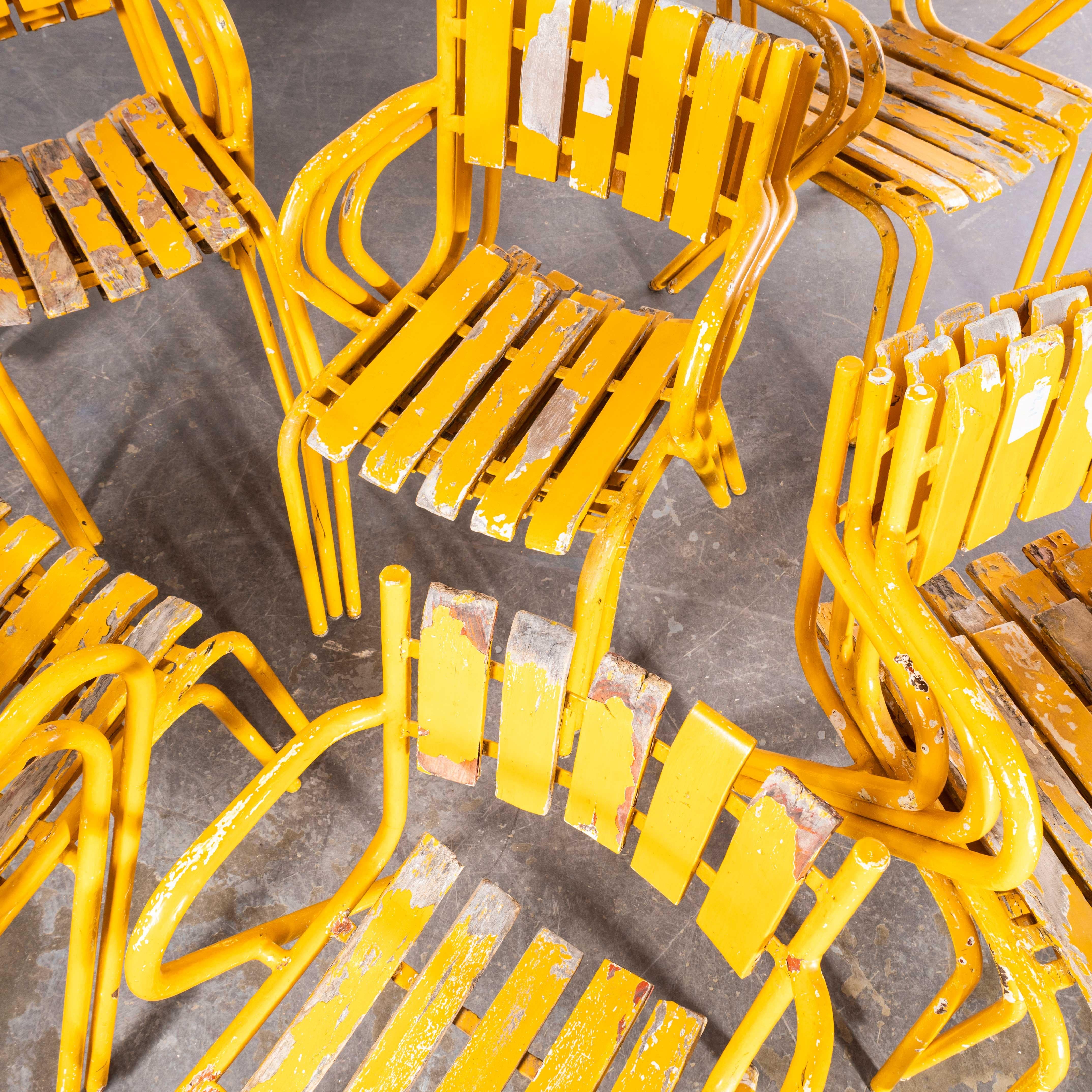1950's Original French Outdoor Yellow Slatted Chairs - Various Quantities Availa For Sale 5