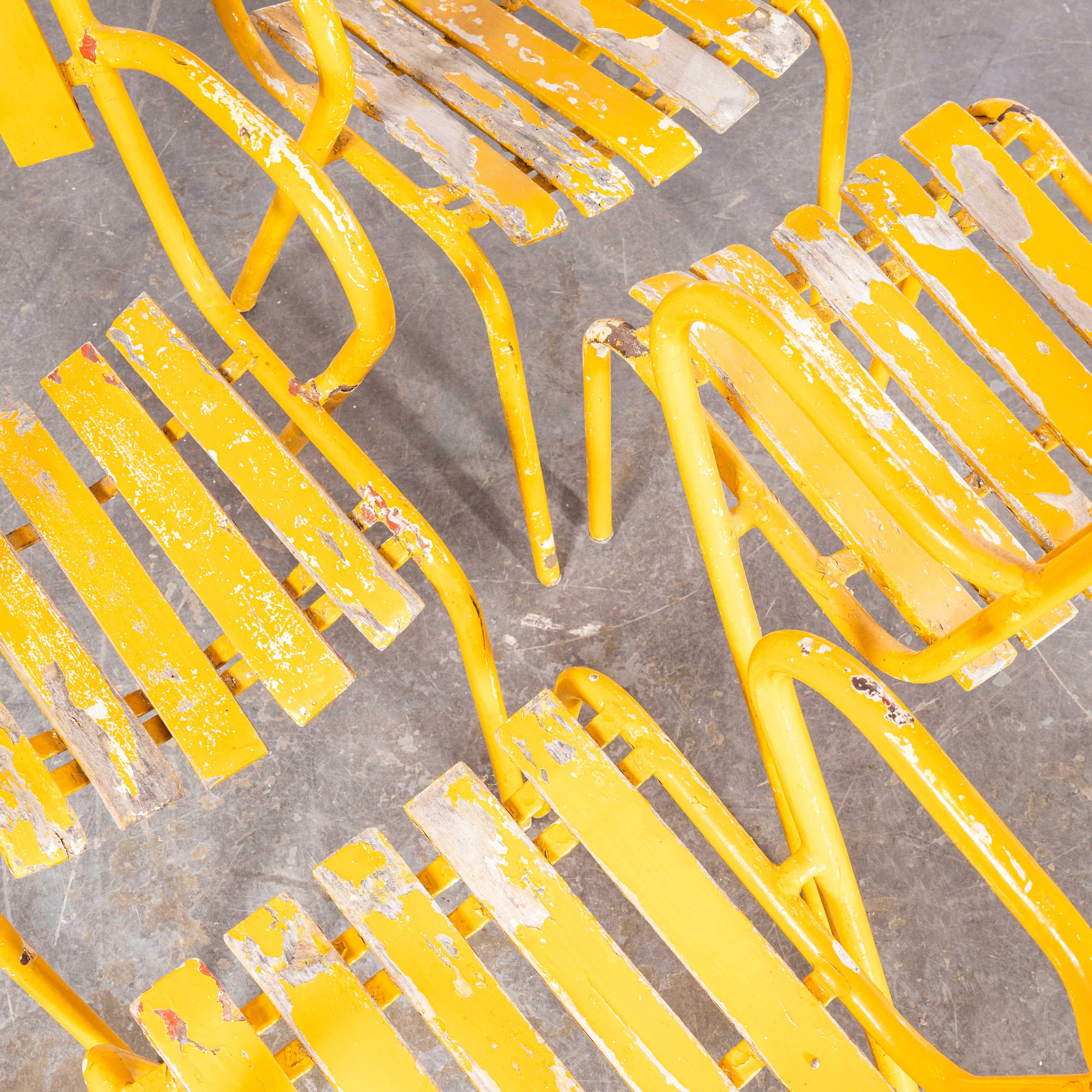 1950's Original French Outdoor Yellow Slatted Chairs - Various Quantities Availa For Sale 6