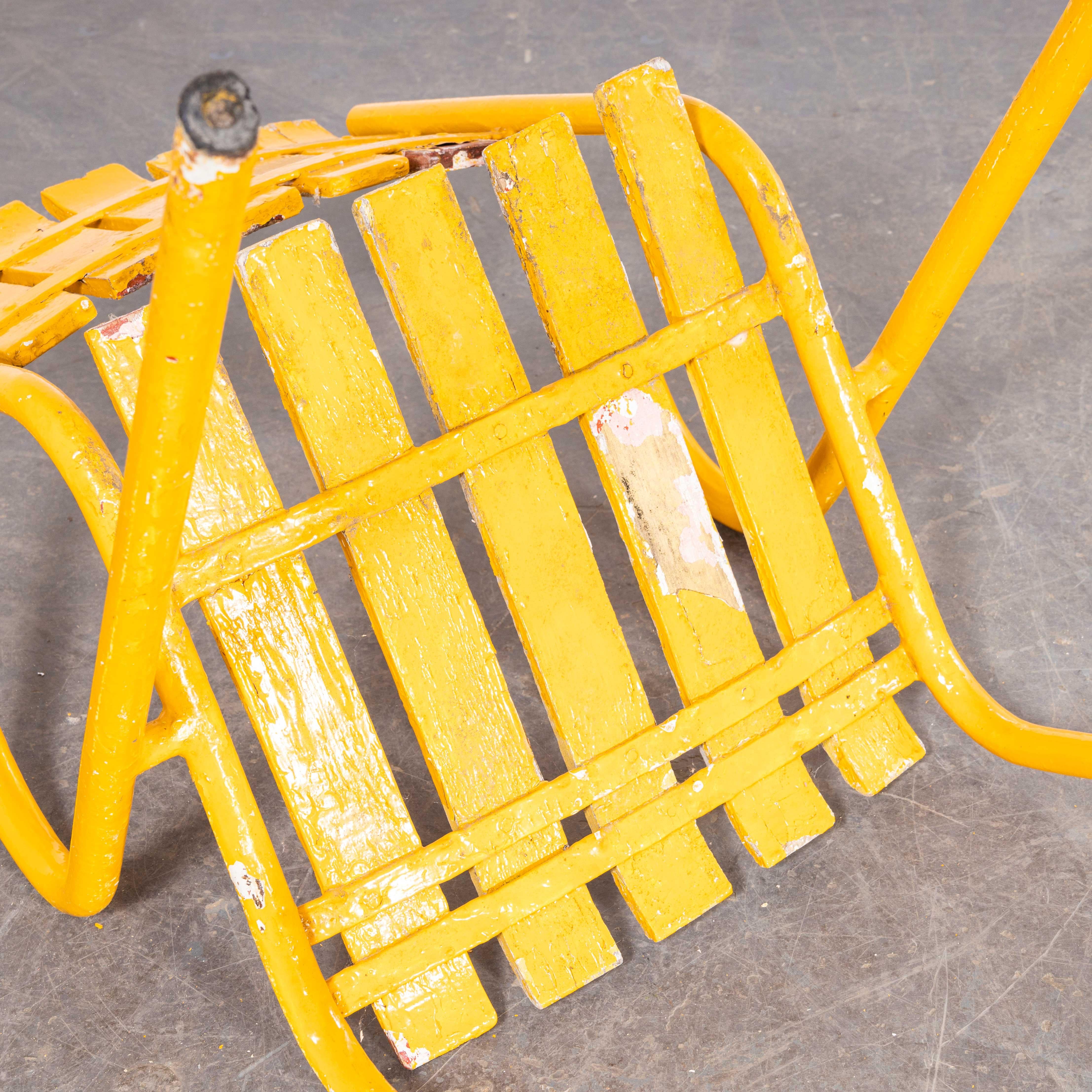 1950's Original French Outdoor Yellow Slatted Chairs - Various Quantities Availa In Good Condition For Sale In Hook, Hampshire