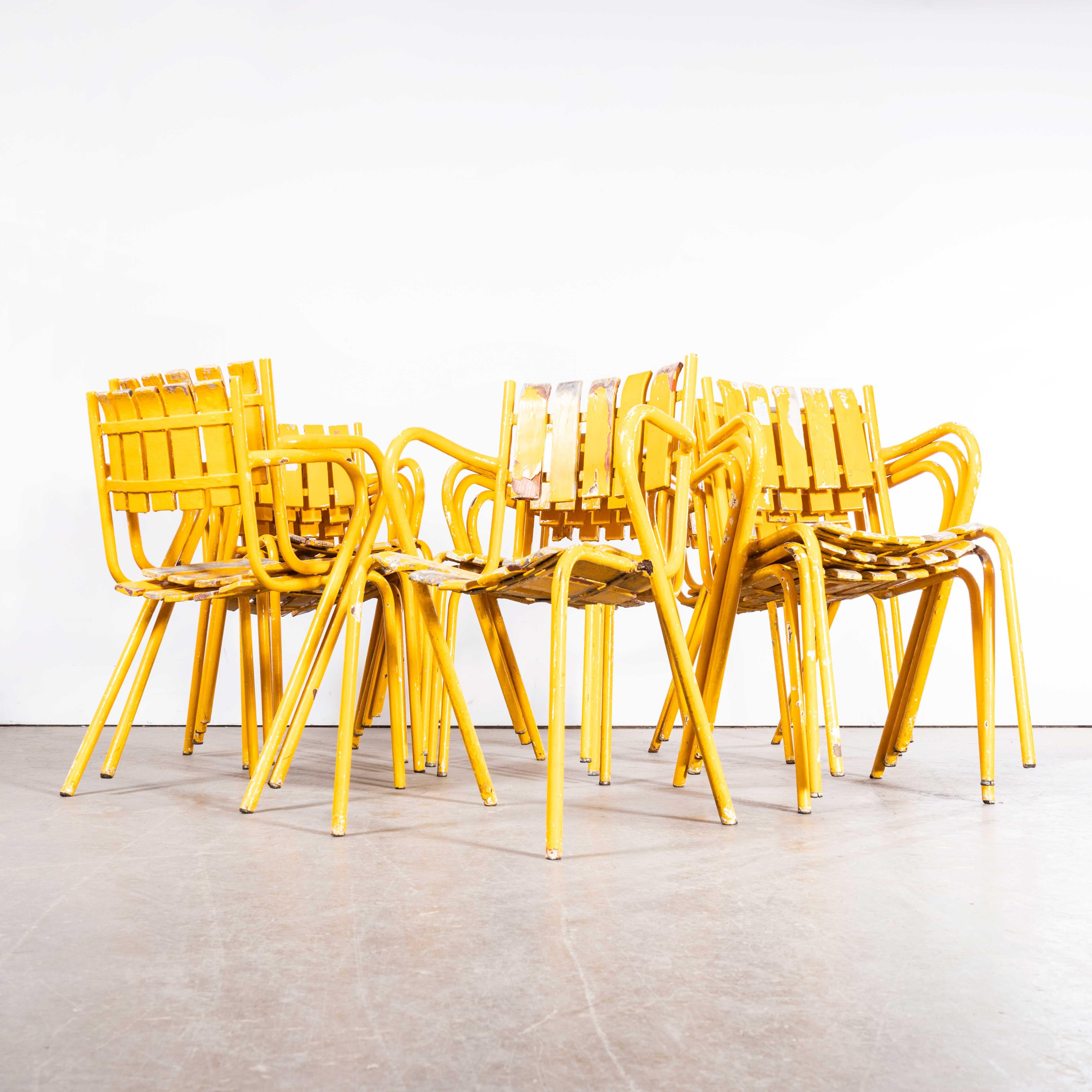 Mid-20th Century 1950's Original French Outdoor Yellow Slatted Chairs - Various Quantities Availa For Sale