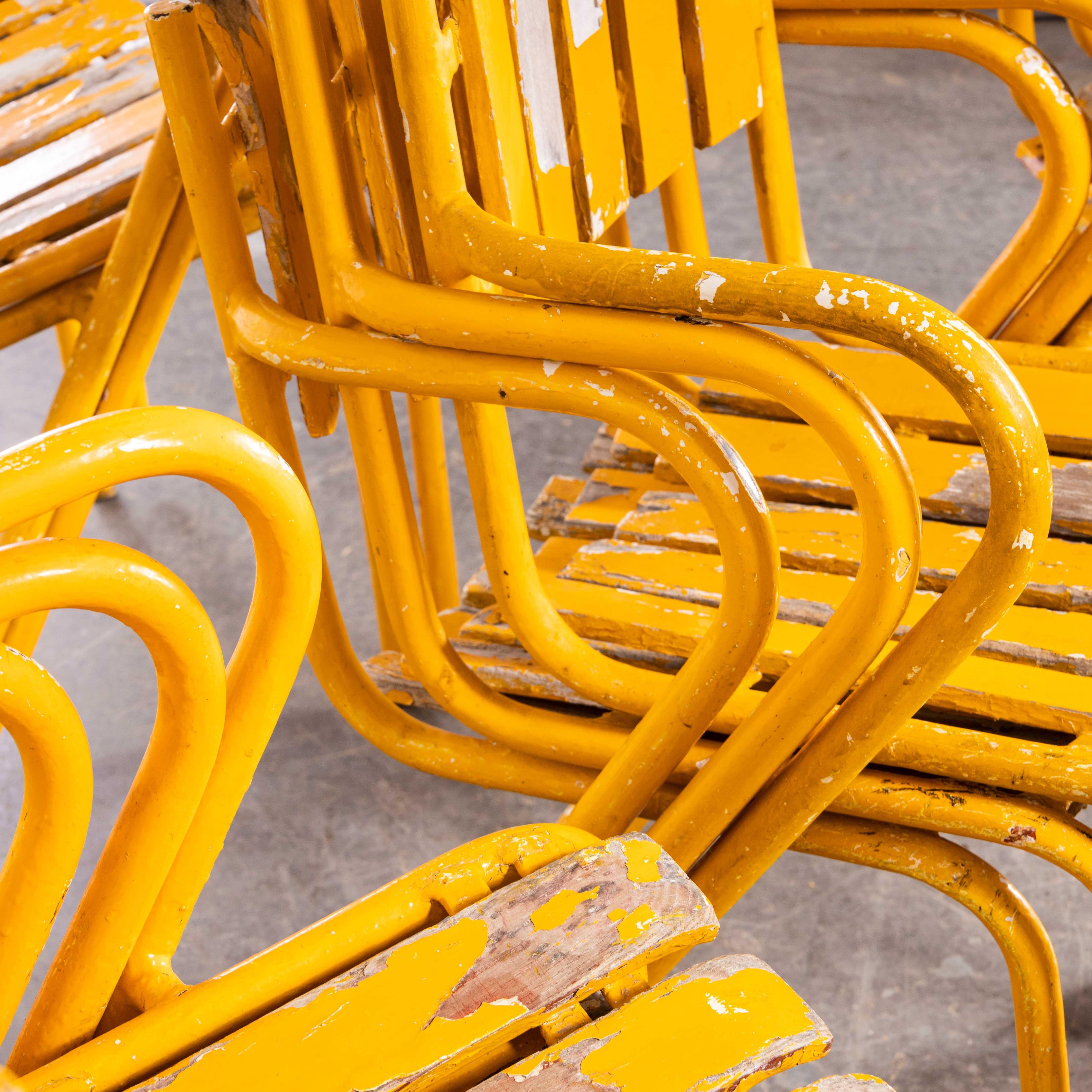 Metal 1950's Original French Outdoor Yellow Slatted Chairs - Various Quantities Availa For Sale