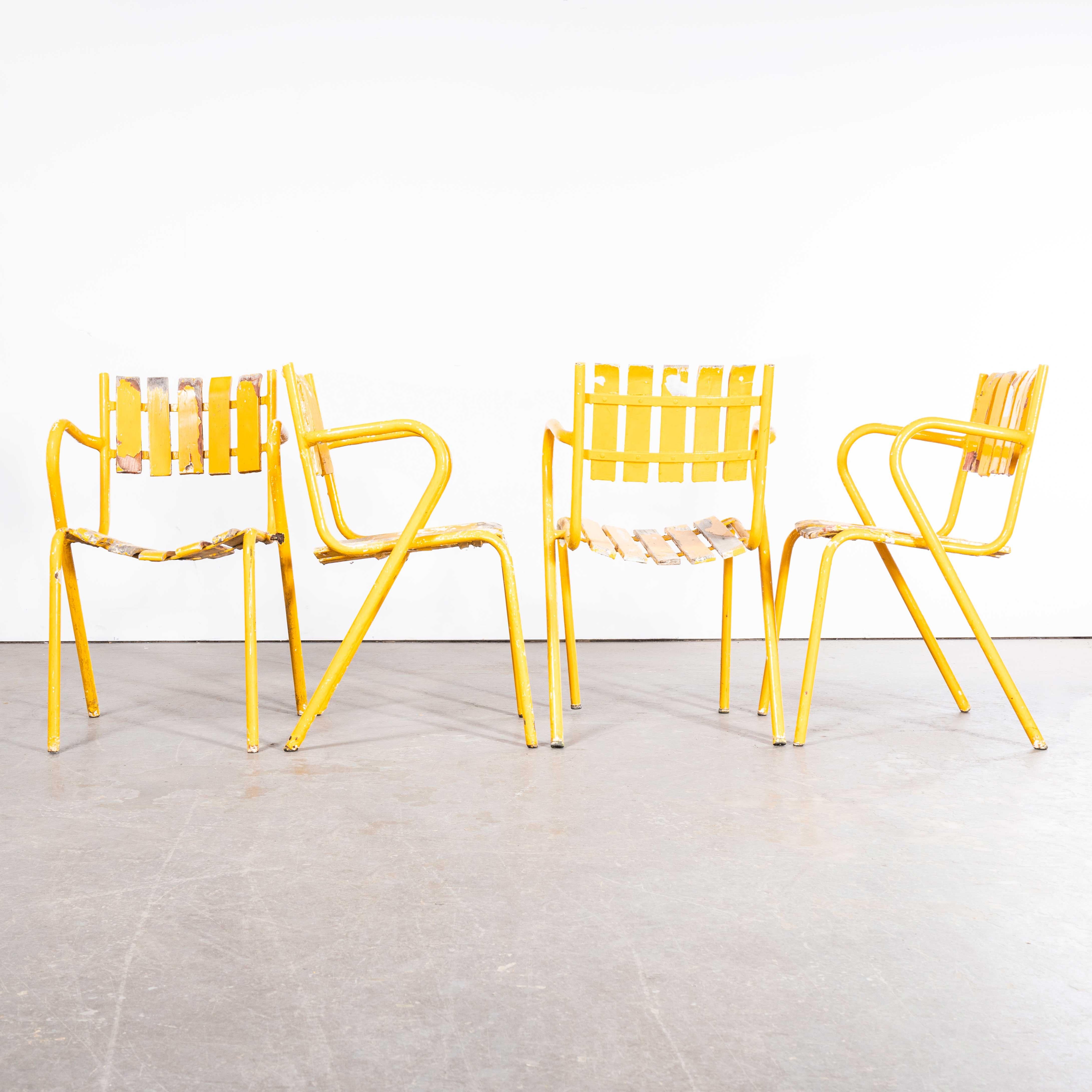 1950's Original French Outdoor Yellow Slatted Chairs - Various Quantities Availa For Sale 1
