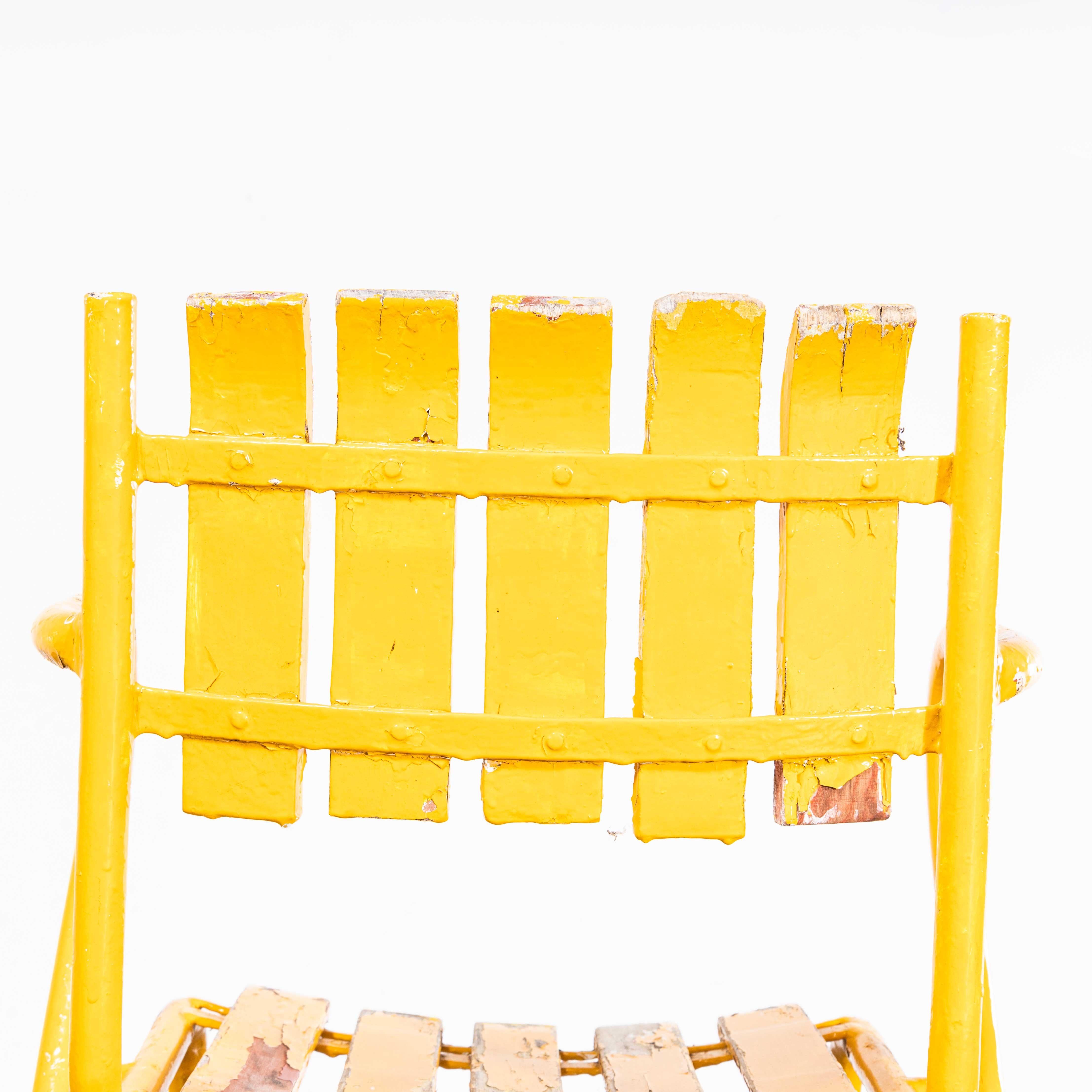 1950's Original French Outdoor Yellow Slatted Chairs - Various Quantities Availa For Sale 2